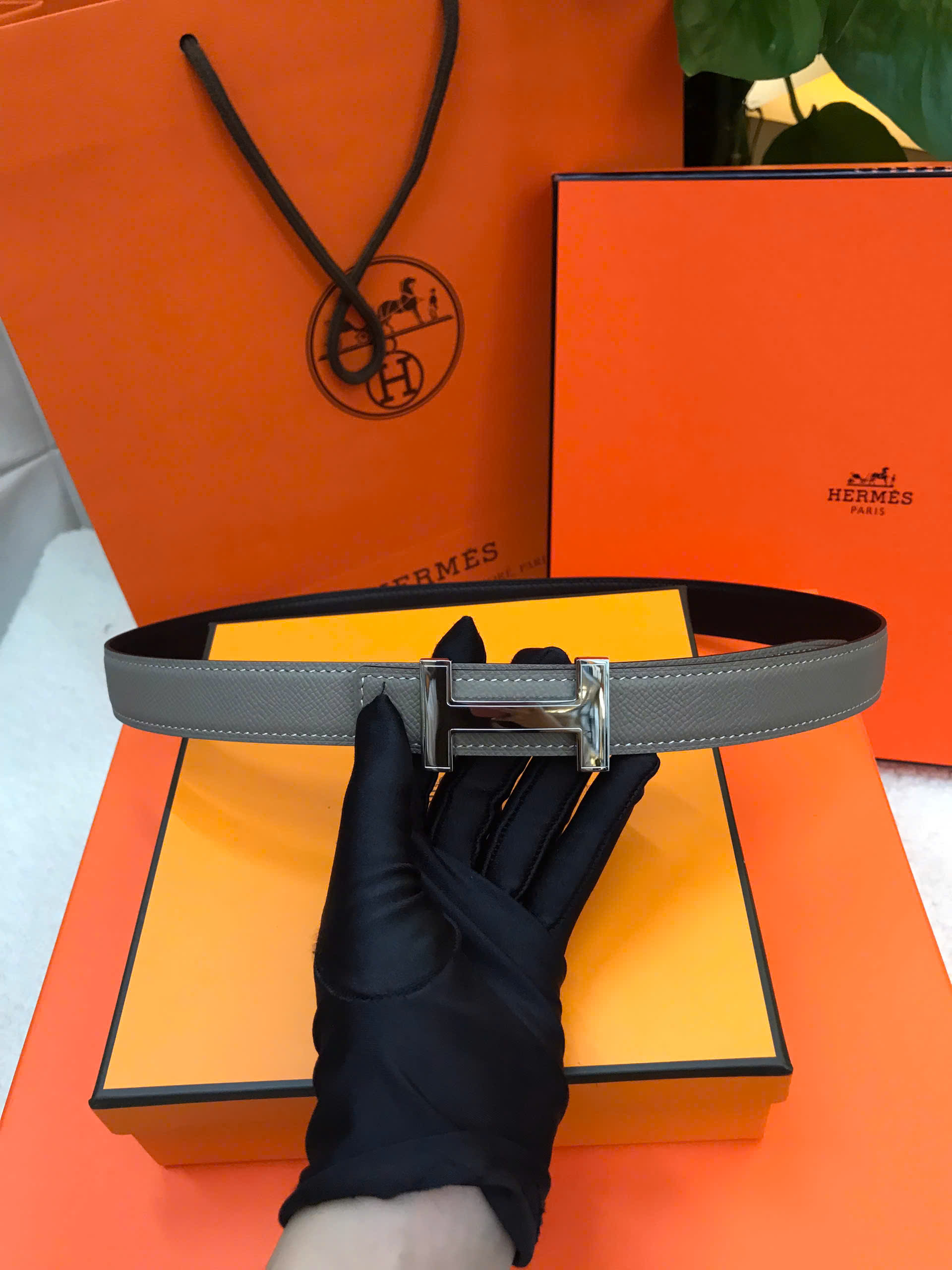 Thắt Lưng Hermes Epsom Belt Siêu Cấp Màu Xám Khóa Bạc