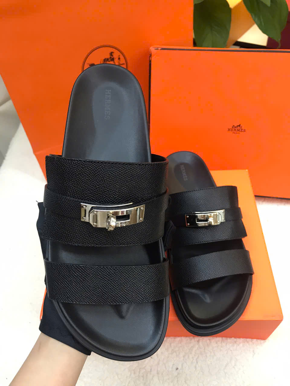 Giày Hermes Jackson Sandal Marine Siêu Cấp Màu Đen Size 44