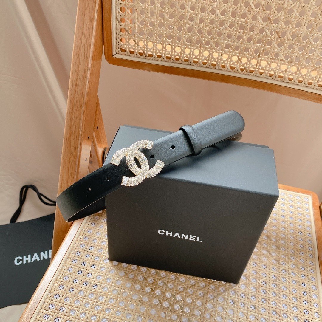 Thắt Lưng Chanel Khóa Đồng Kim Cương Siêu Cấp Hai Mặt Size 3cm