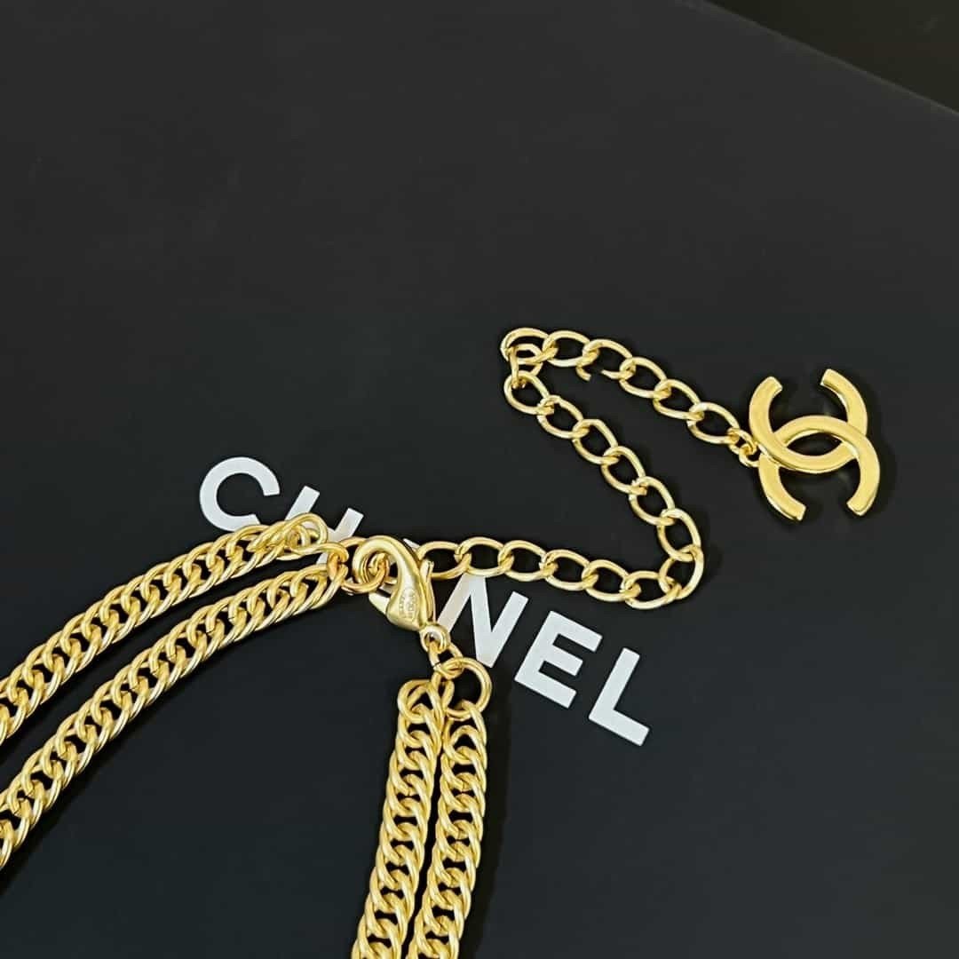 Thắt Lưng Chanel Mặt Bằng Da Siêu Cấp Dây Đôi Vàng