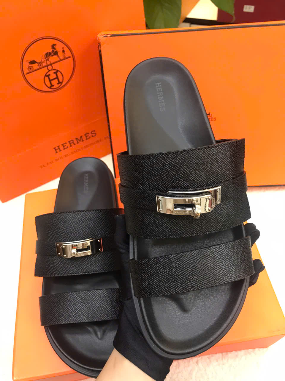 Giày Hermes Jackson Sandal Marine Siêu Cấp Màu Đen Size 44