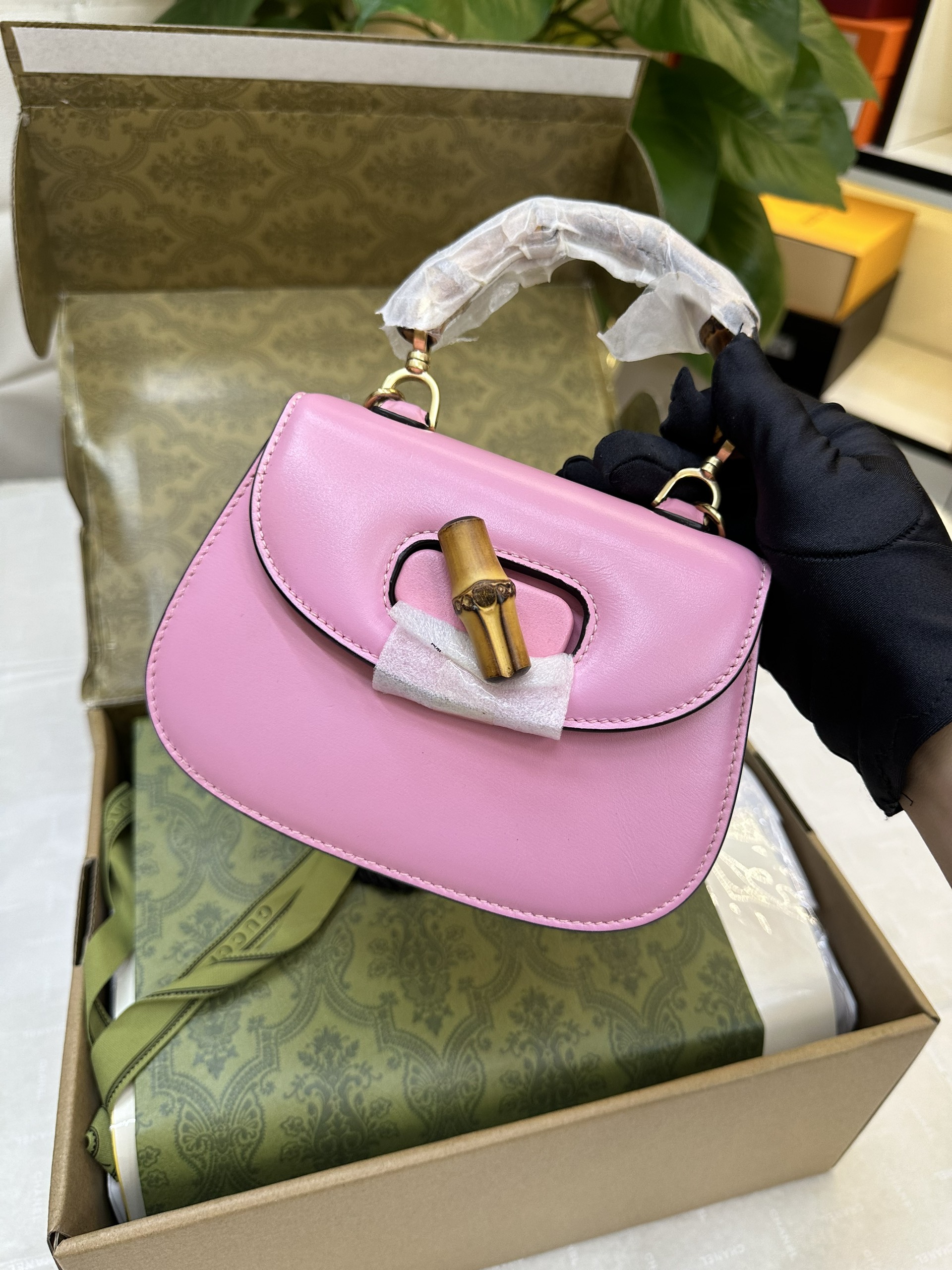 Túi Gucci Bamboo 1947 Mini Top Handle Bag Pink Leather Vip Màu Hồng Size 17cm