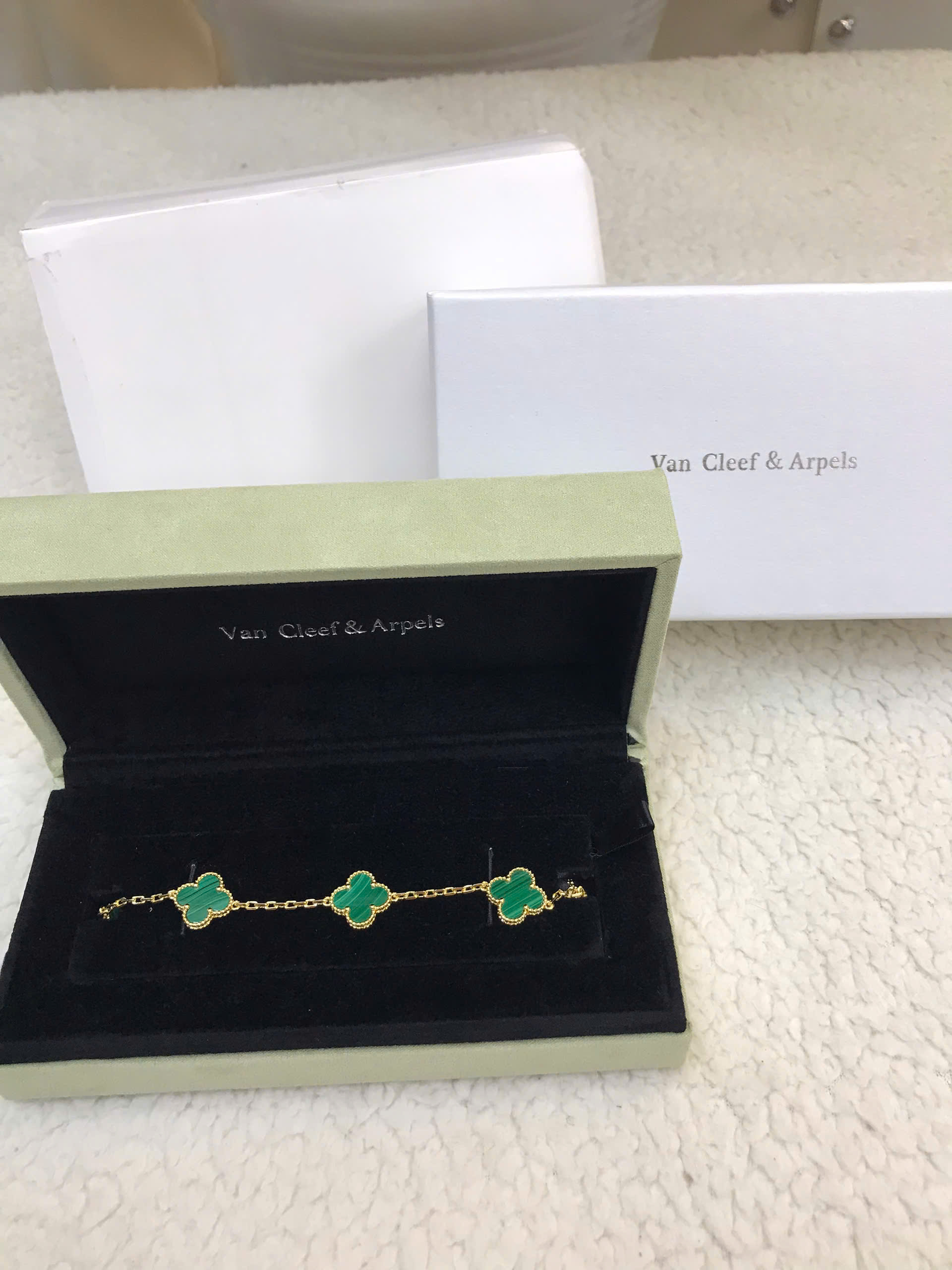 Vòng Tay Vintage Alhambra Bracelet 5 Motifs Green Siêu Cấp