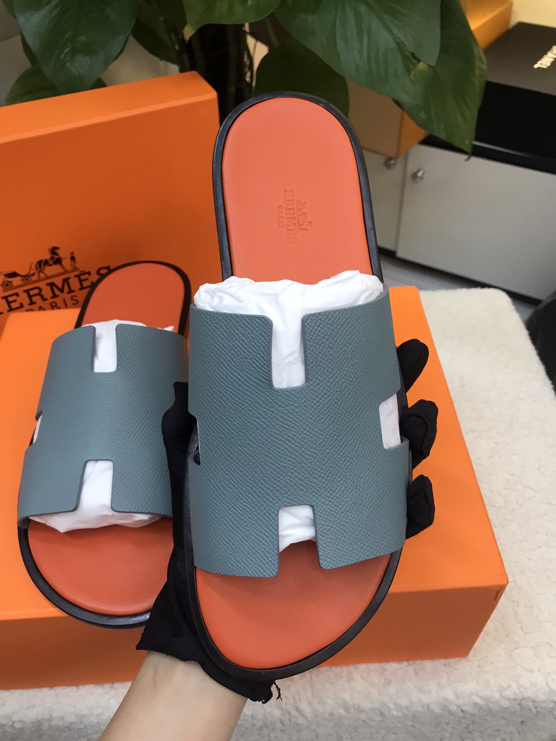 Dép Hermes Izmir Sandal Vip Màu Cam Phối Xanh Size 44