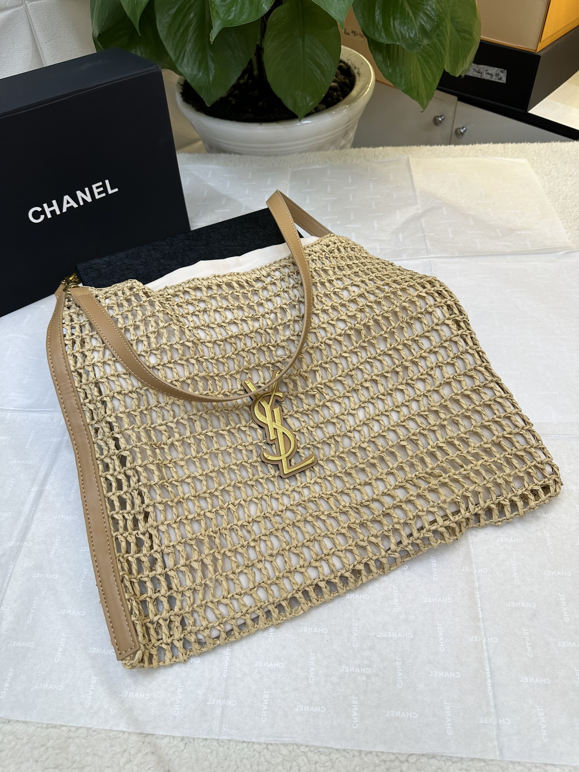 Túi YSL Oxalis Bag in Raffia Macramé Super Màu Vàng