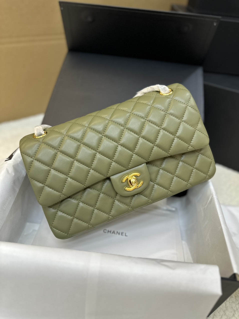 Túi Xách Chanel Classic Flap Màu Xanh Lá Cây Size 25cm