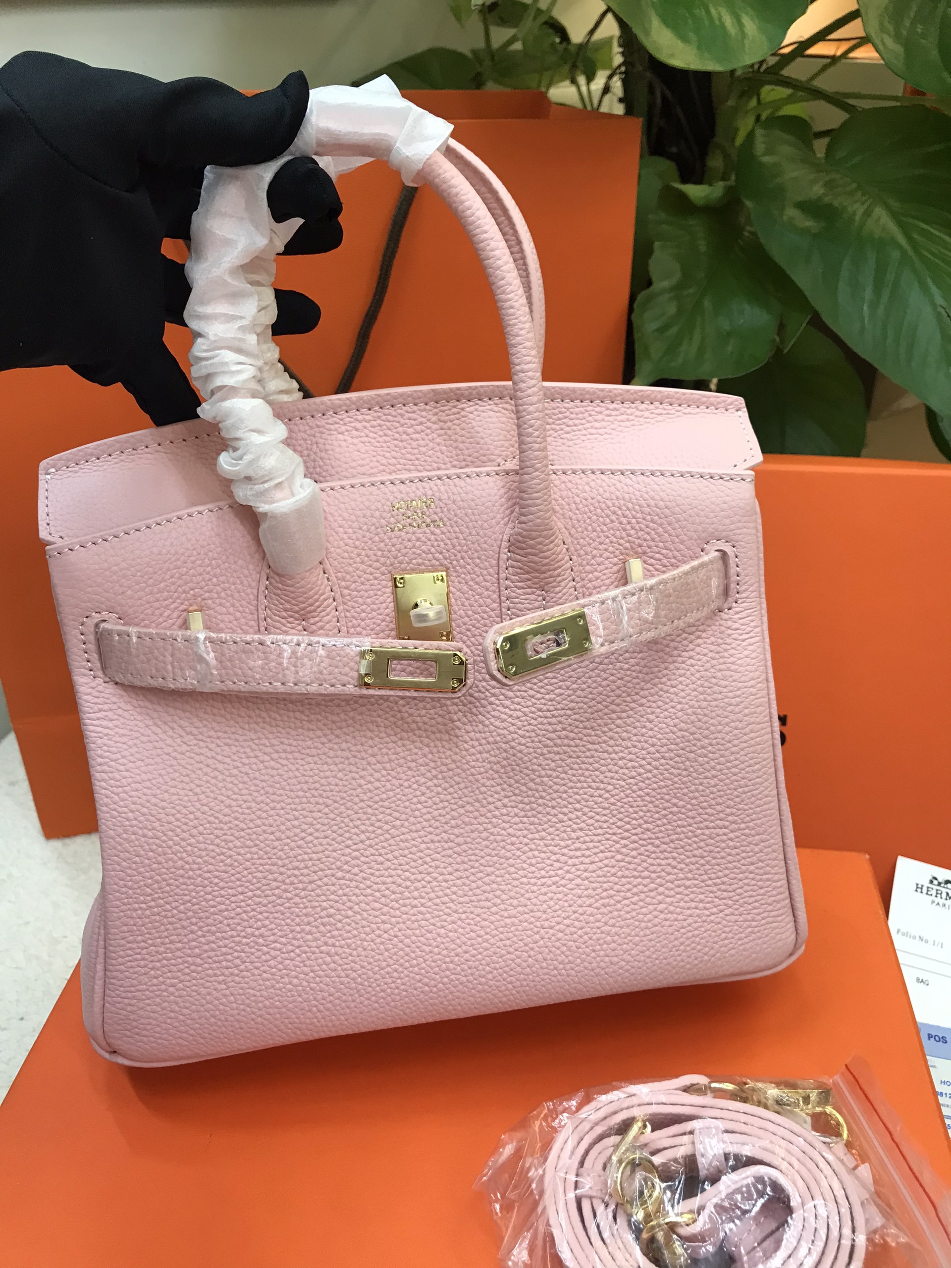 Túi Hermes Birkin 25 Màu Hồng Nhạt Khóa Vàng Size 25cm