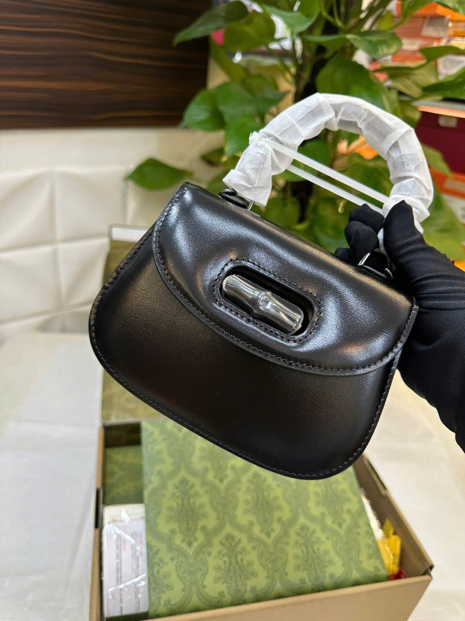 Túi Gucci Bamboo 1947 Mini Top Handle Bag Black Vip Size 17cm