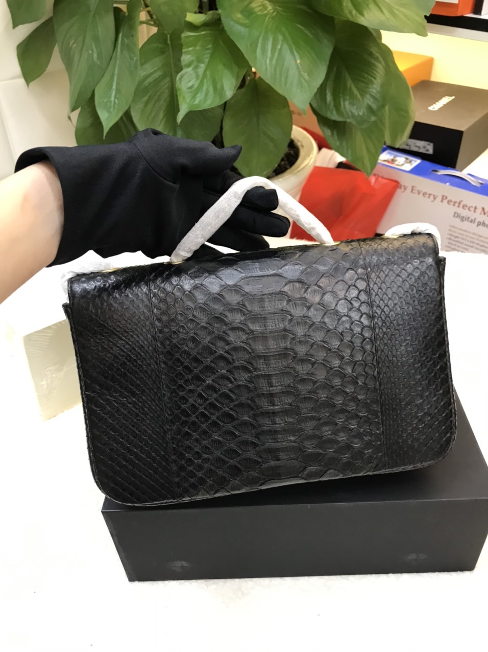 Túi Chanel Python Handbag Black Da Rắn Màu Đen