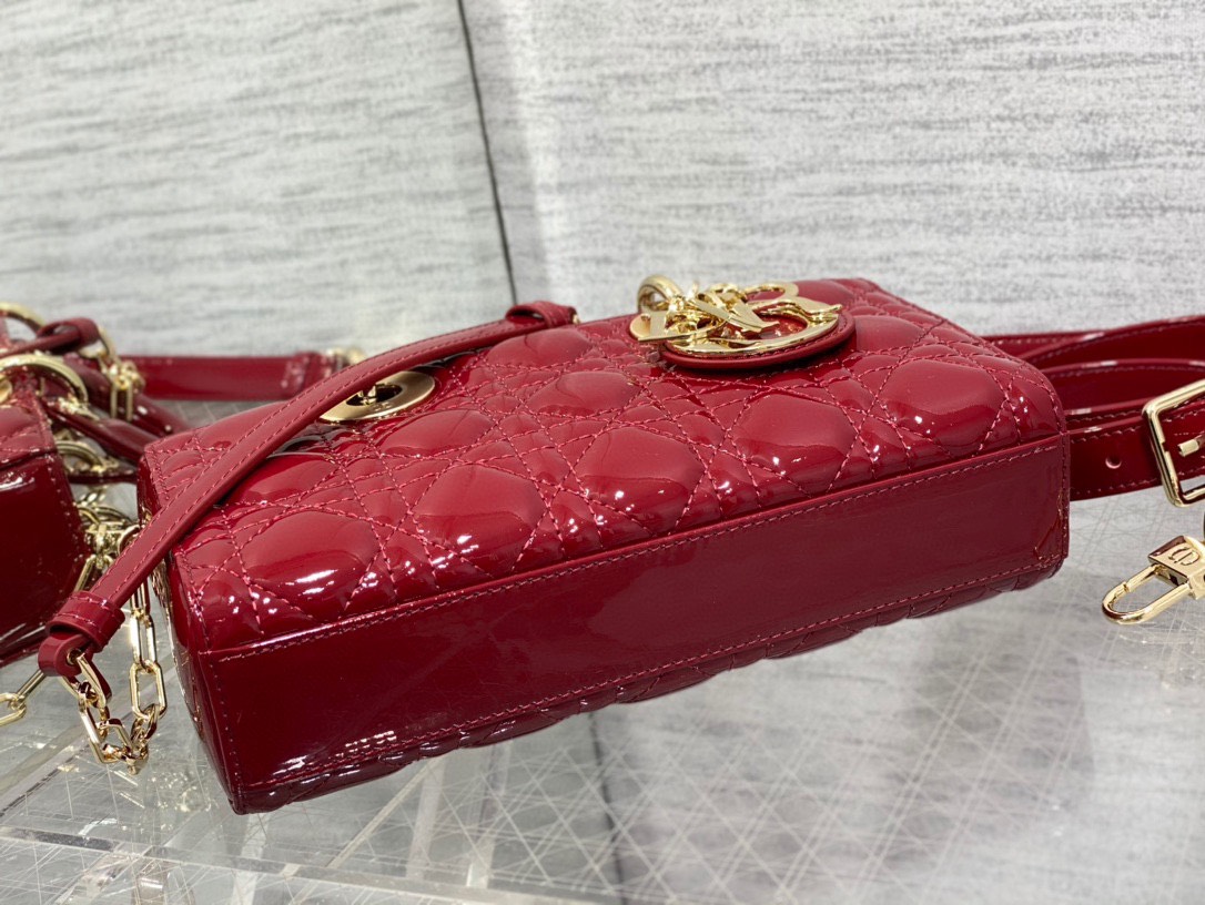 Túi Xách Dior Lady D-joy Vip Da Bóng Màu Đỏ Size 26cm