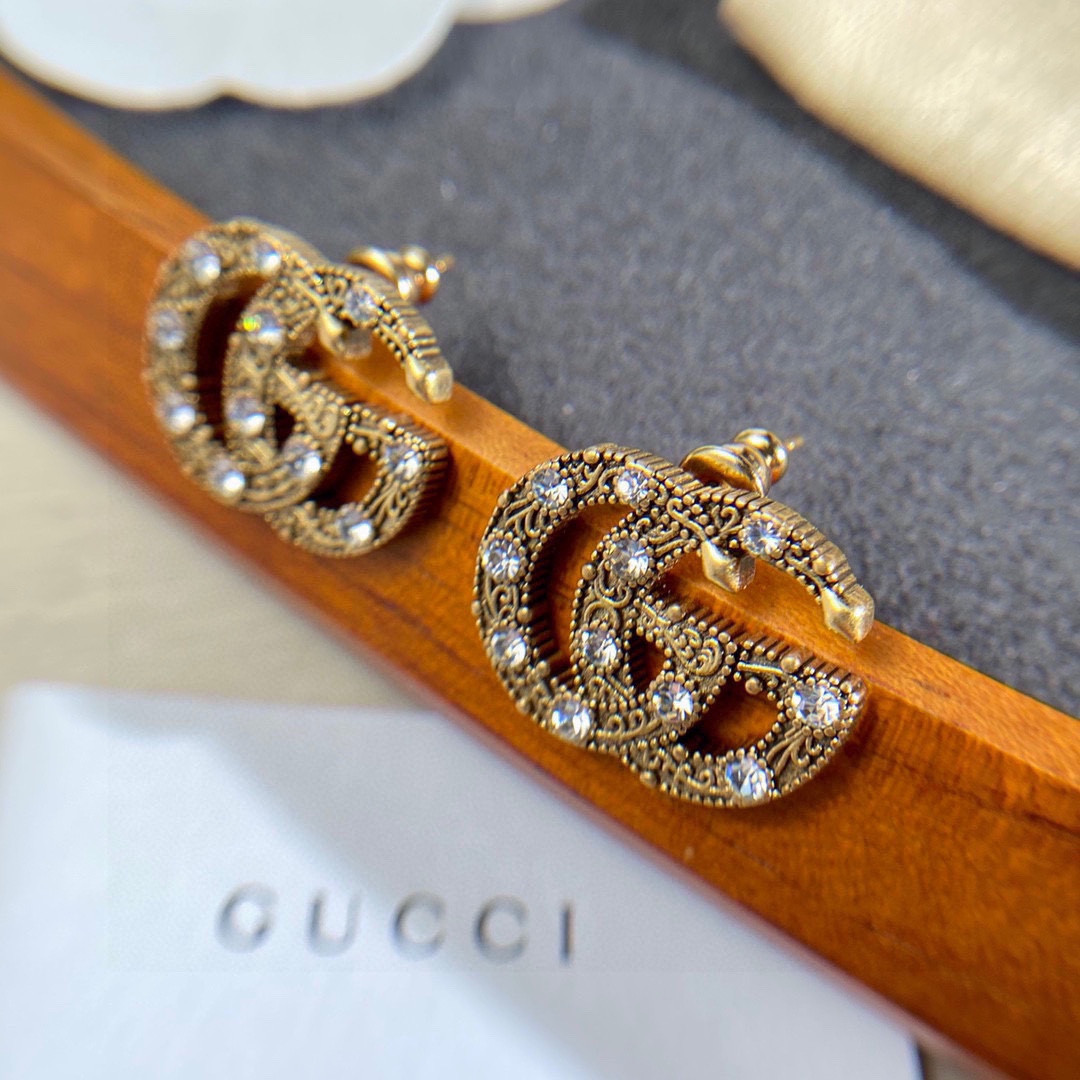 Hoa Tai Gucci GG Mạ Vàng Đính Đá