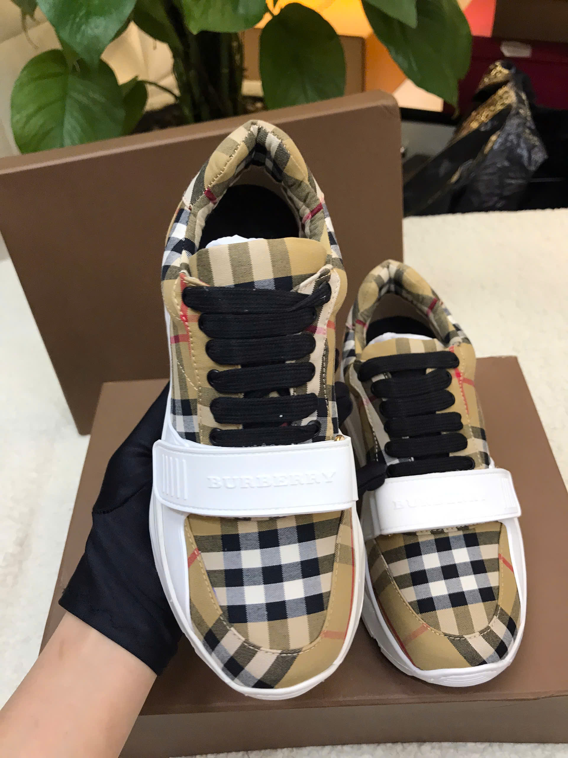 Giày Burberry Vintage Check Cotton Sneakers Beige Siêu Cấp Size 35