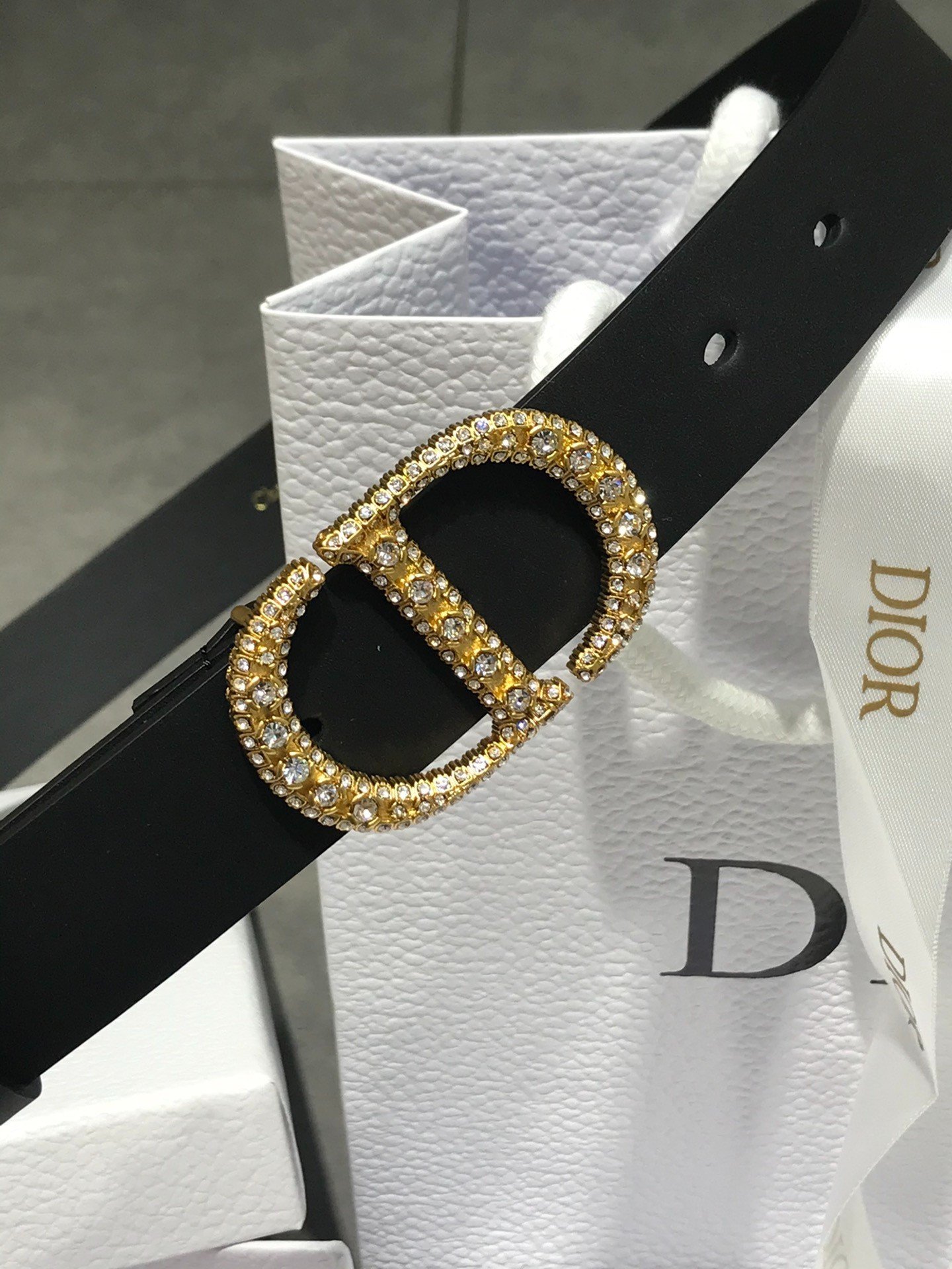 Thắt Lưng Dior Da Bê Màu Đen Siêu Cấp Khóa Kim Cương Size 3cm