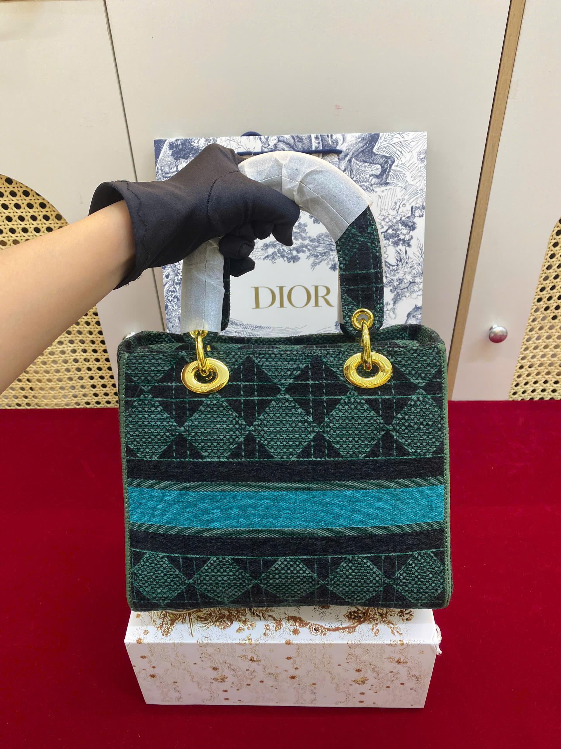 Túi Xách Dior Lady Super D-Lite In Green Size 24cm