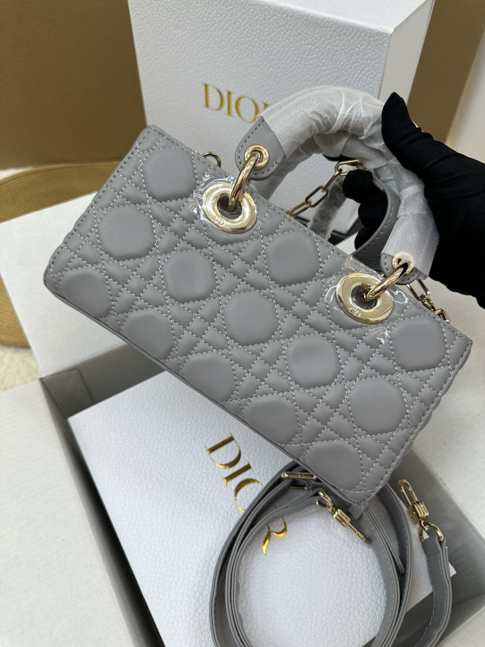 Túi Xách Dior Lady D-Joy Super Màu Xám Size 22cm Full Box