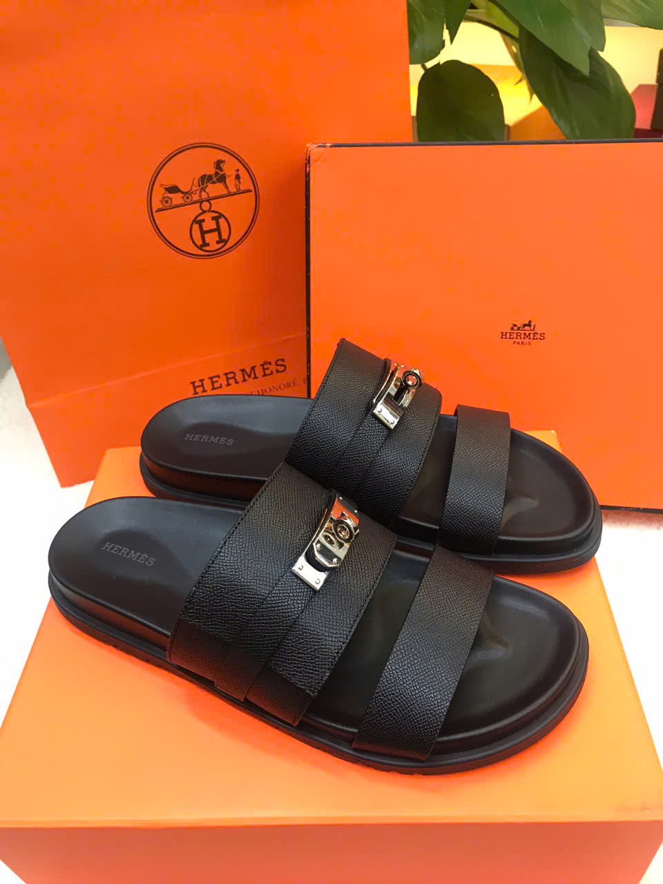 Giày Hermes Jackson Sandal Marine Siêu Cấp Màu Đen Size 44