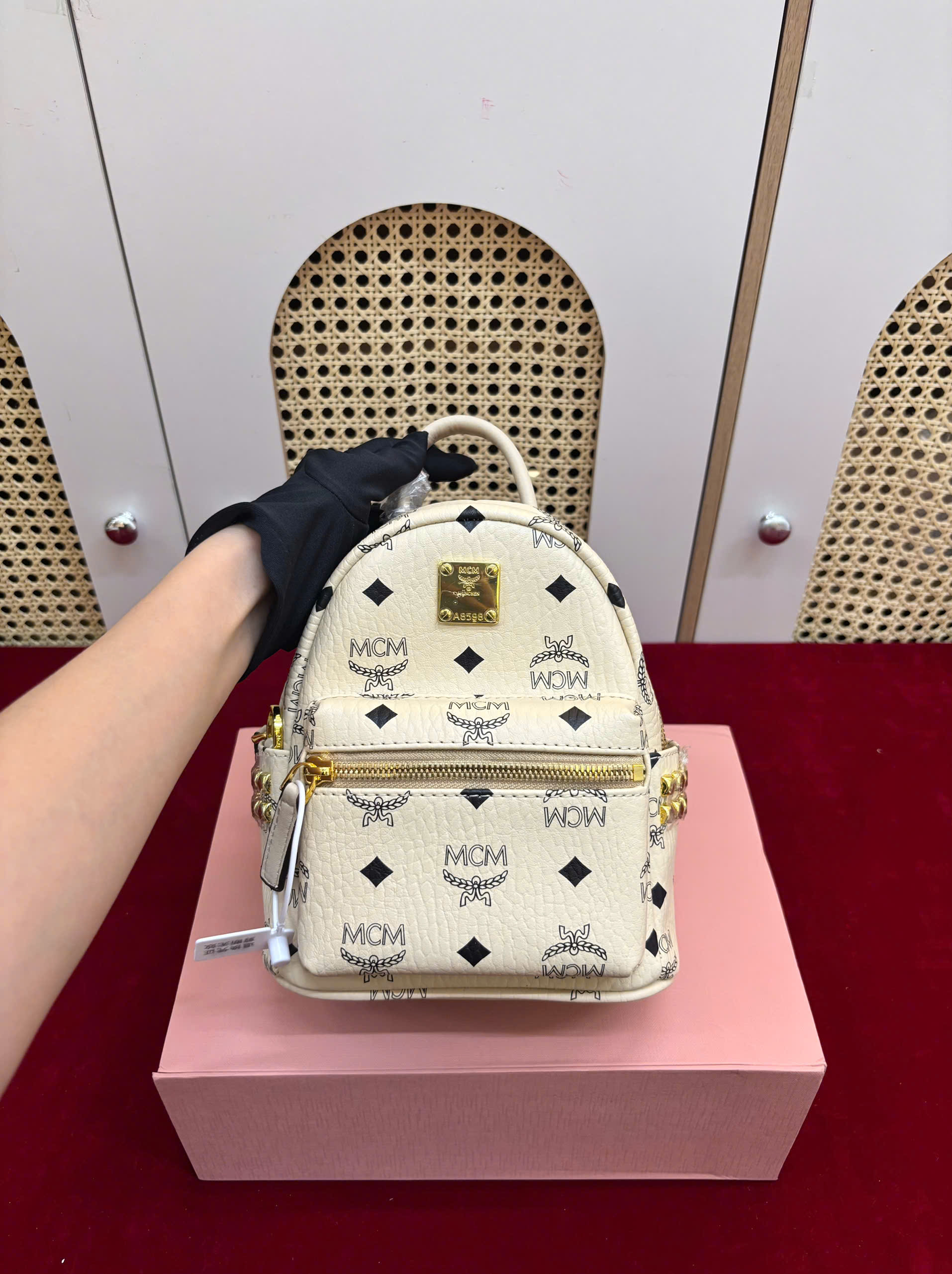 Balo MCM Mini Side Studs Backpack In Visetos Super Size 21cm