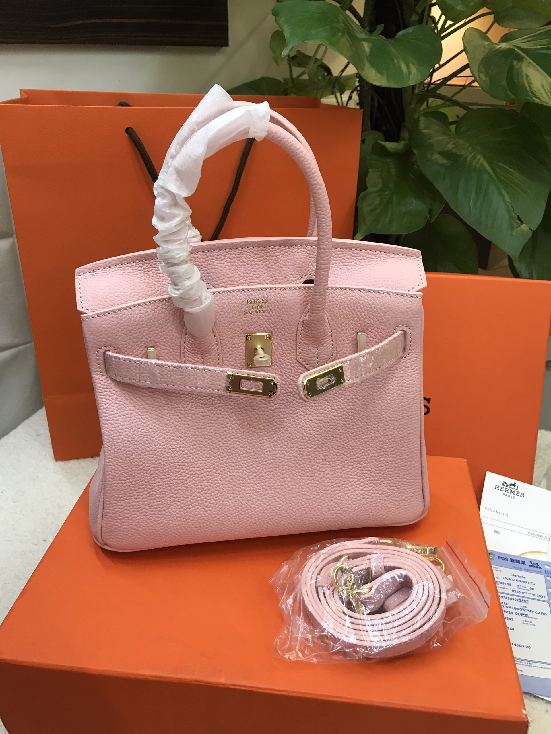 Túi Hermes Birkin 25 Màu Hồng Nhạt Khóa Vàng Size 25cm