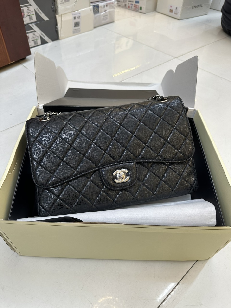 Túi Xách Chanel Classic Da Hạt Super Khóa Bạc Size 30cm