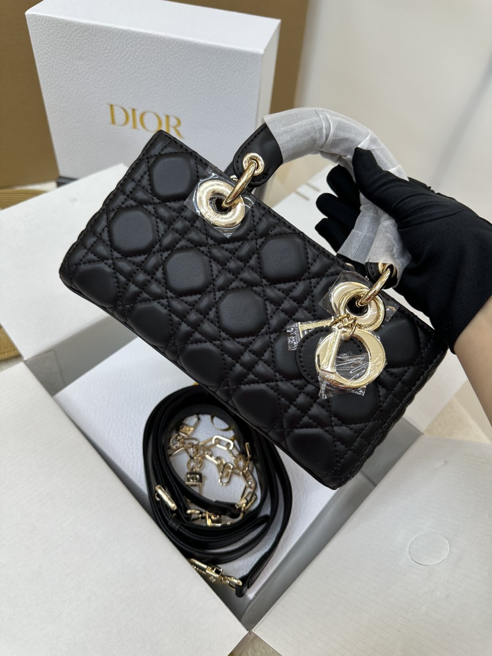 Túi Xách Dior Lady D-Joy Super Màu Đen Size 22cm Full Box