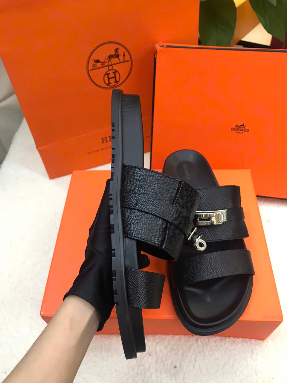 Giày Hermes Jackson Sandal Marine Siêu Cấp Màu Đen Size 44