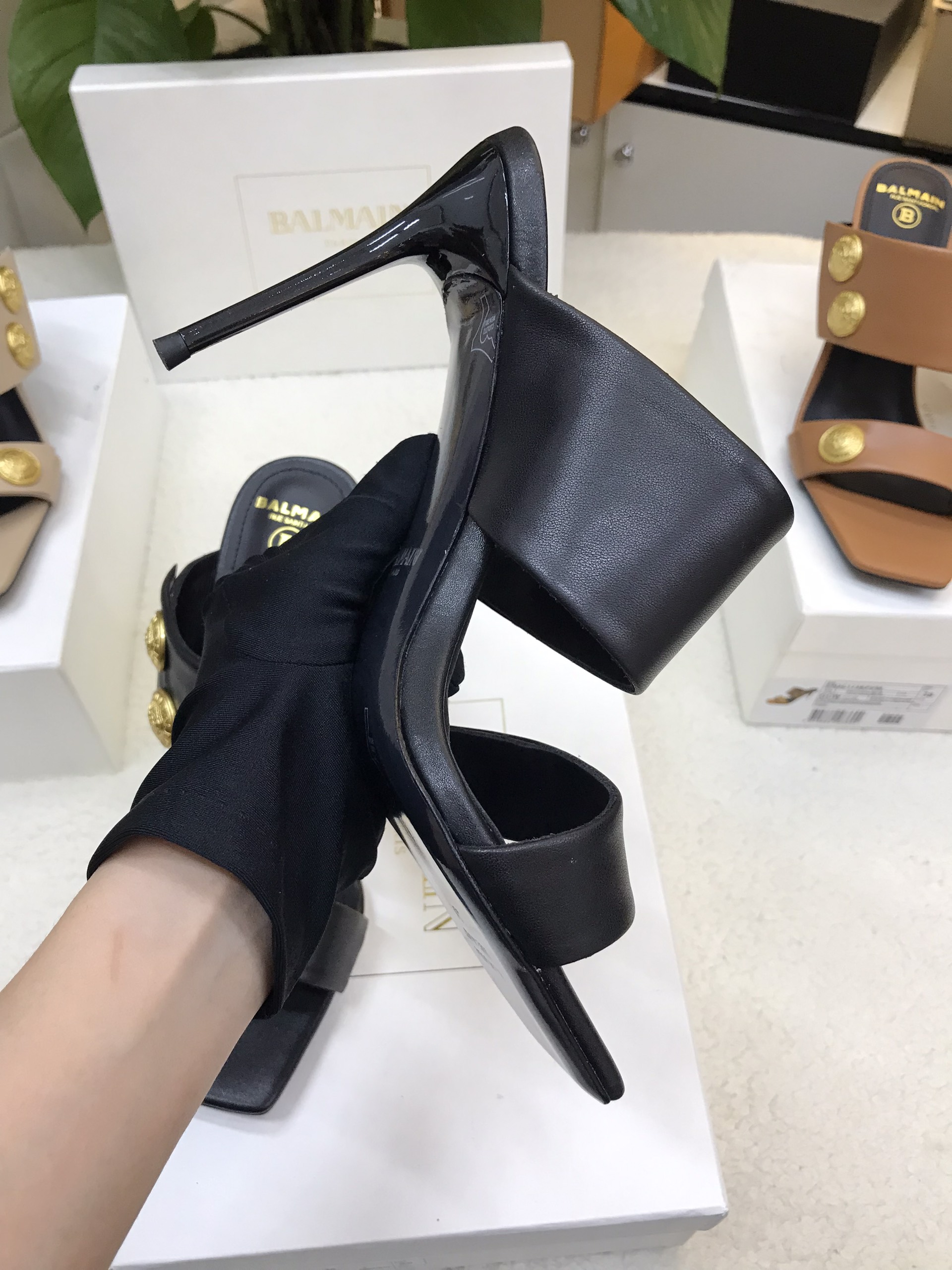 Giày Balmain Heeled Eva Mules In Calfskin Siêu Cấp Màu Đen Size 39