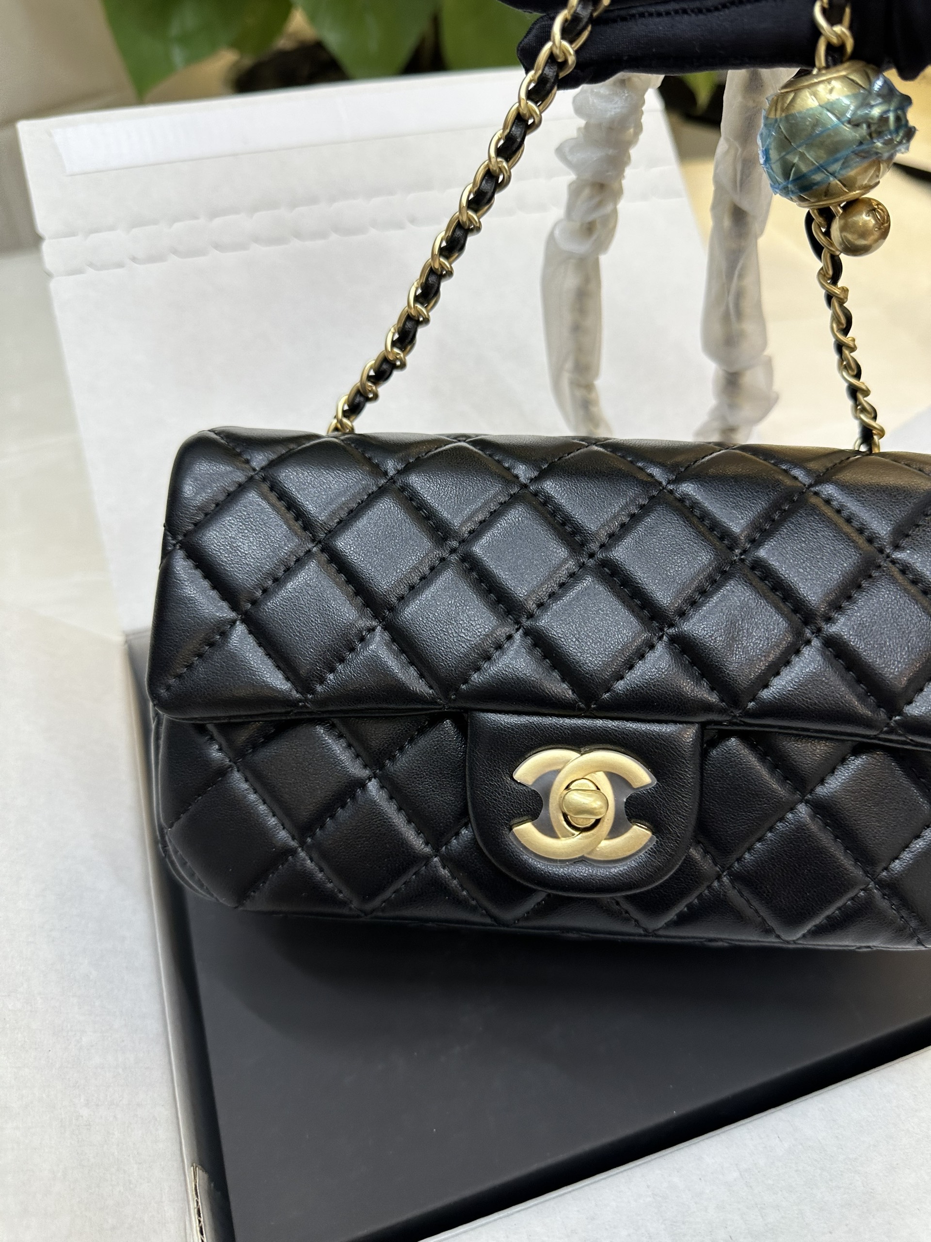 Túi Chanel Square Pearl Crush Super Màu Đen Size 20cm