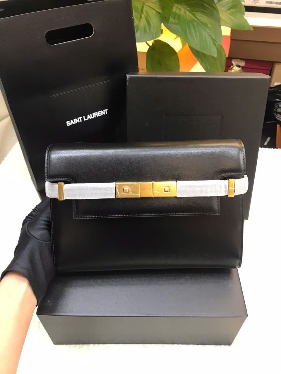 Túi YSL Manhattan Small In Box Saint Laurent Bag Vip Màu Đen Size 24cm