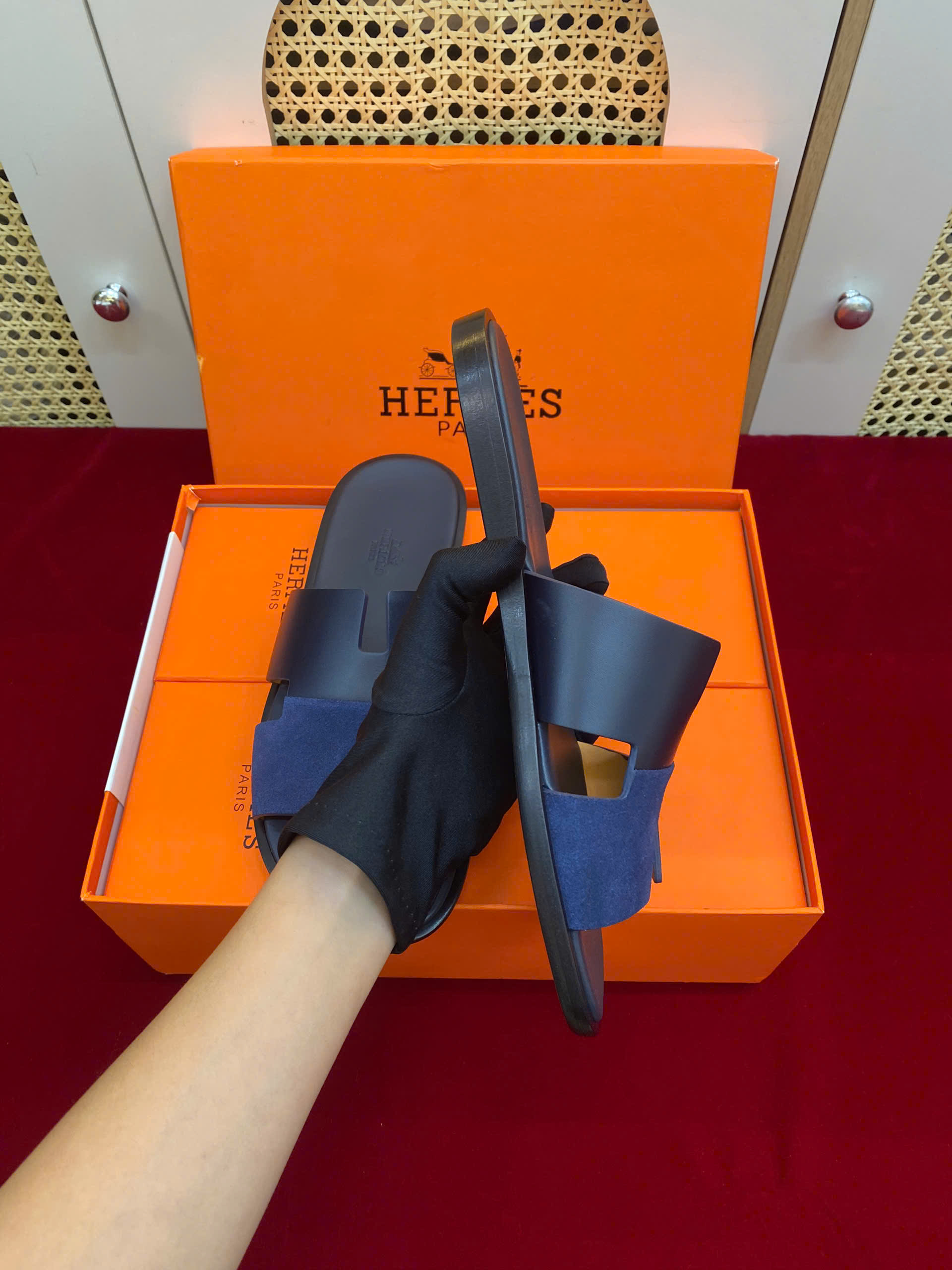 Giày Hermes Izmir Sandal Siêu Cấp Màu Xanh Phối Size 41