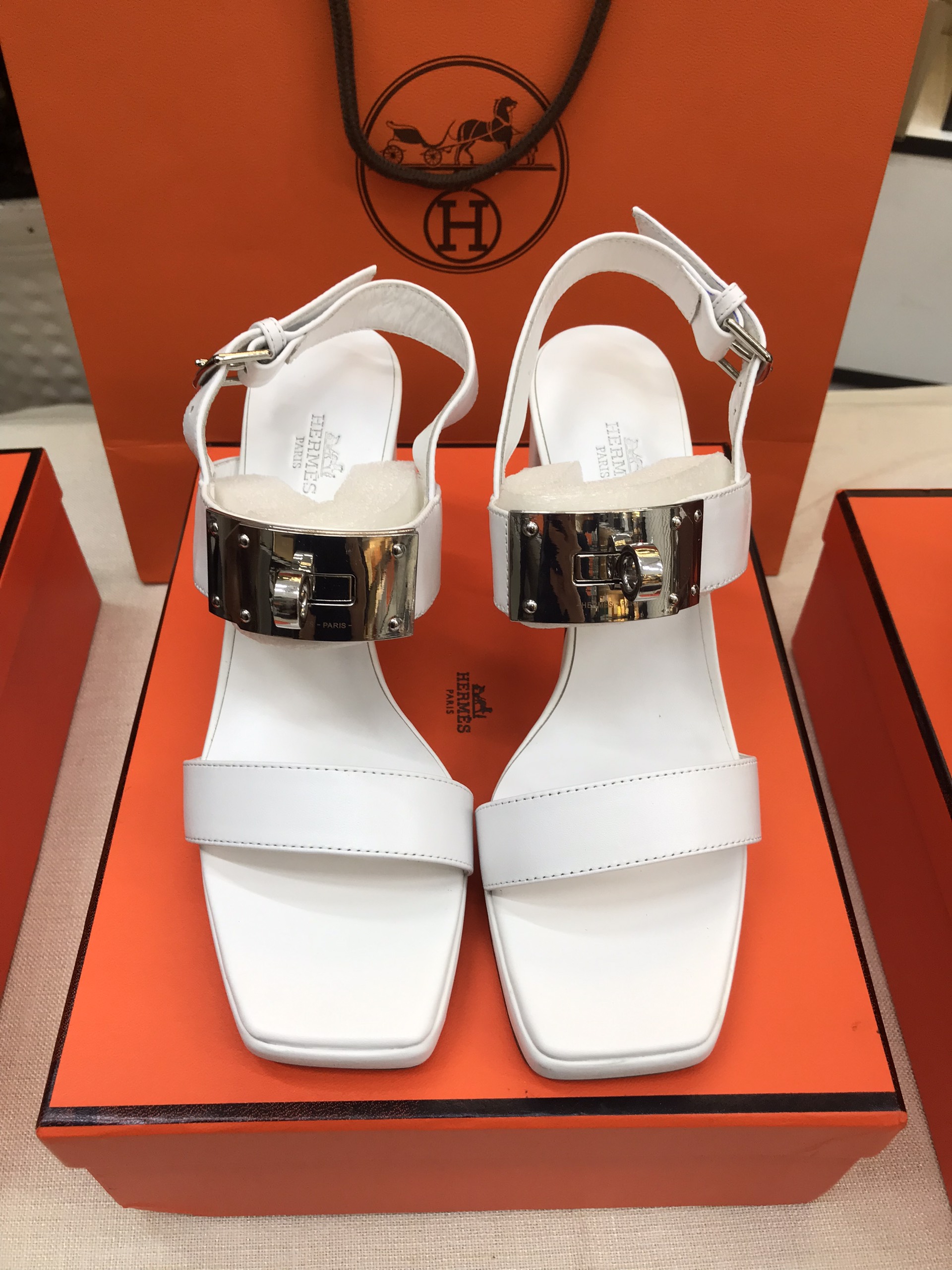 Giày Hermes Ilona 90 Sandal Siêu Cấp Màu Trắng Size 39