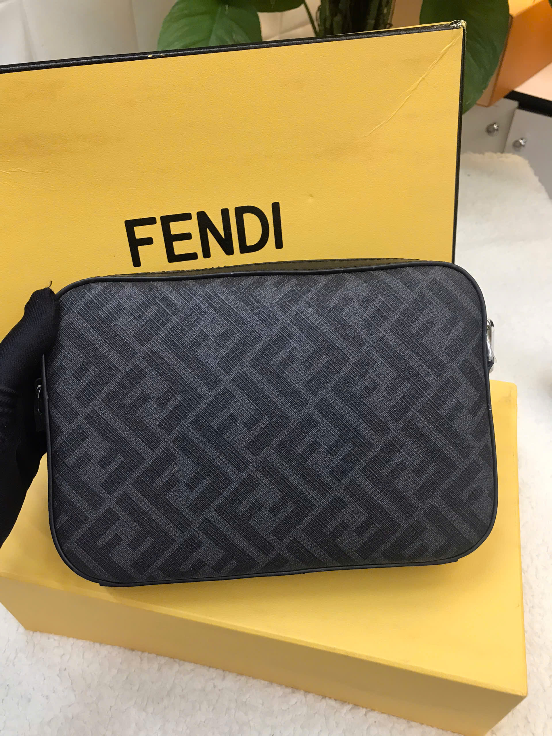 Túi Fendi Diagonal Camera Case Gray Fabric Bag Siêu Cấp Size 22cm