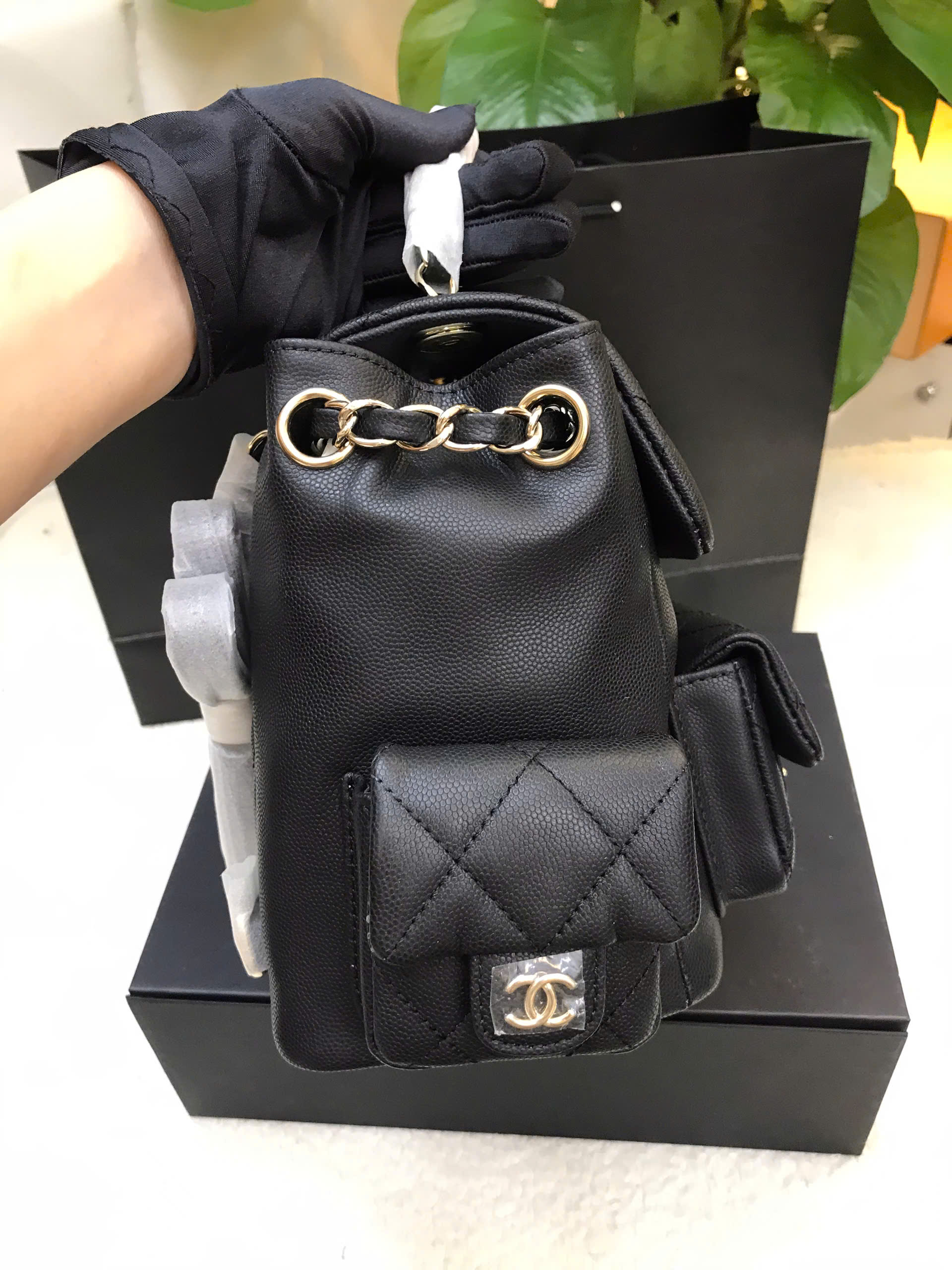 Balo Chanel Caviar Light Gold Hardware Backpack Vip Màu Đen Size 21cm