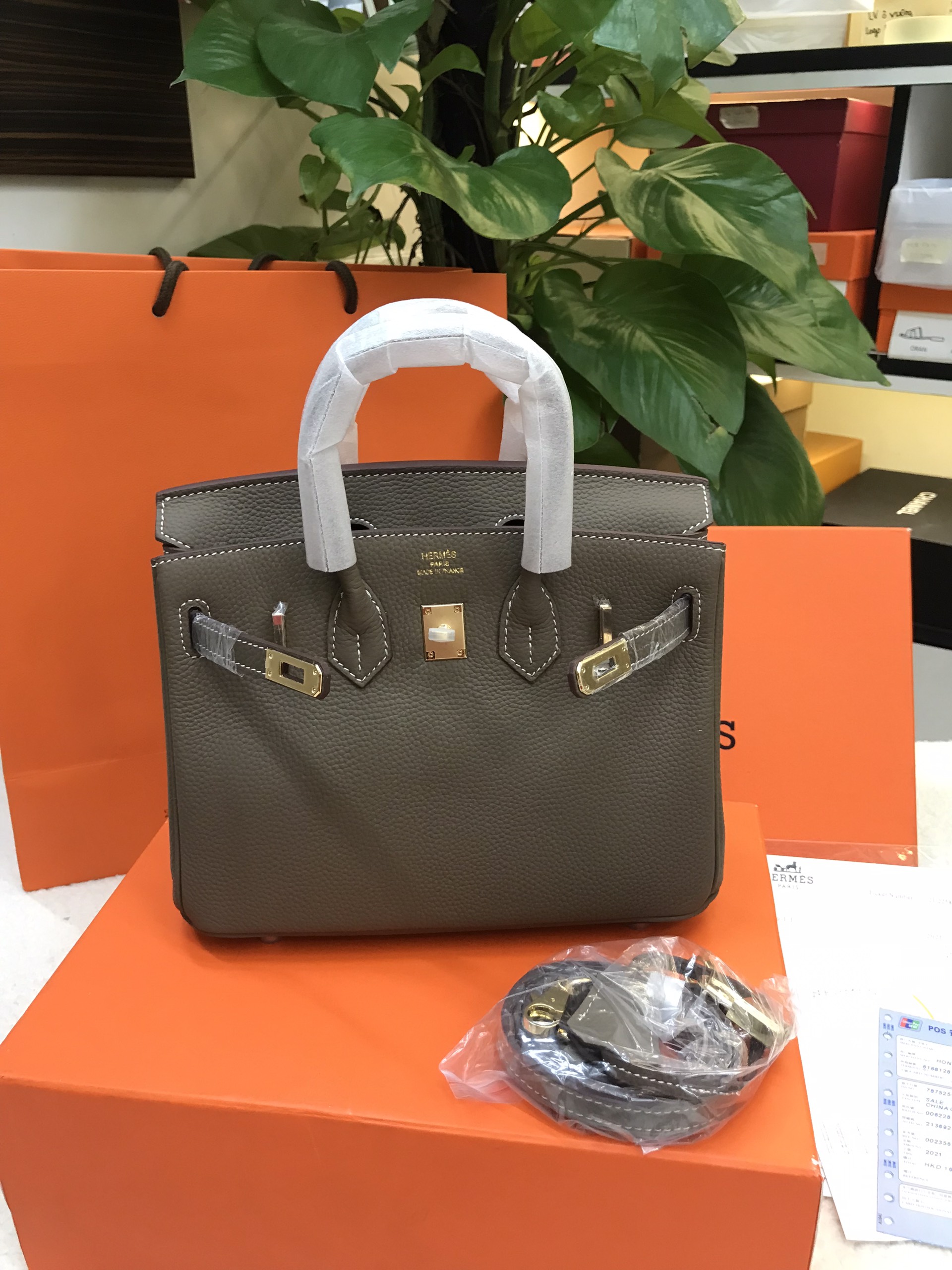 Túi Hermes Birkin 25 Super Màu Xám Đậm Khóa Vàng Size 25cm