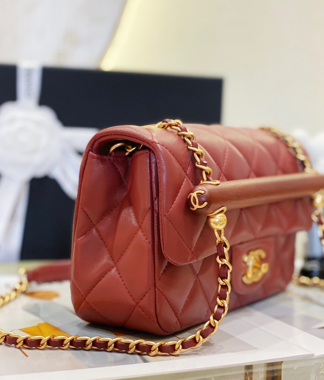 Túi Xách Chanel Classic 23A Siêu Cấp Da Lì Màu Đỏ Size 21cm