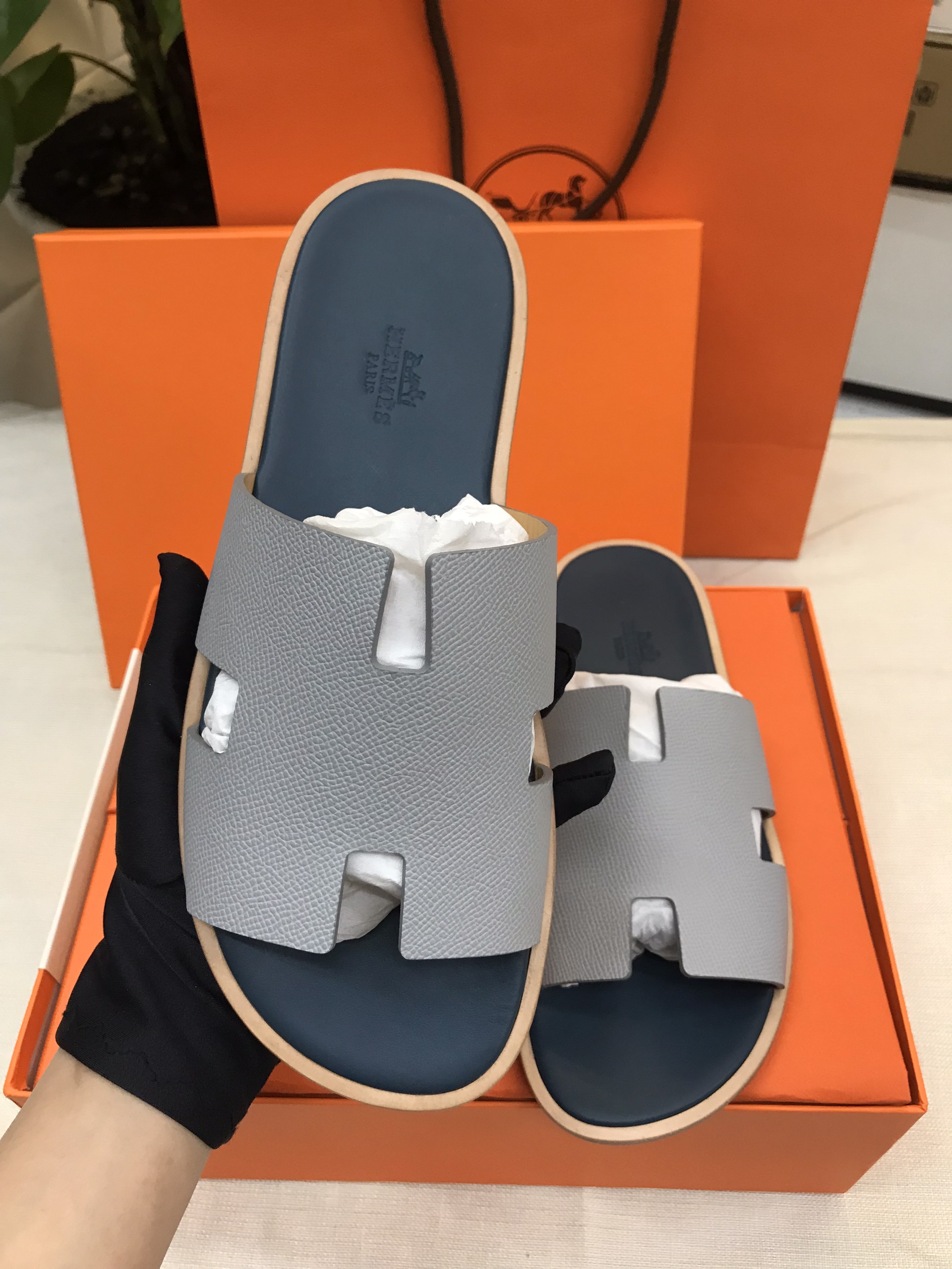 Giày/Dép Hermes Izmir Sandal Noir Siêu Cấp Màu Xanh Phối Size 41