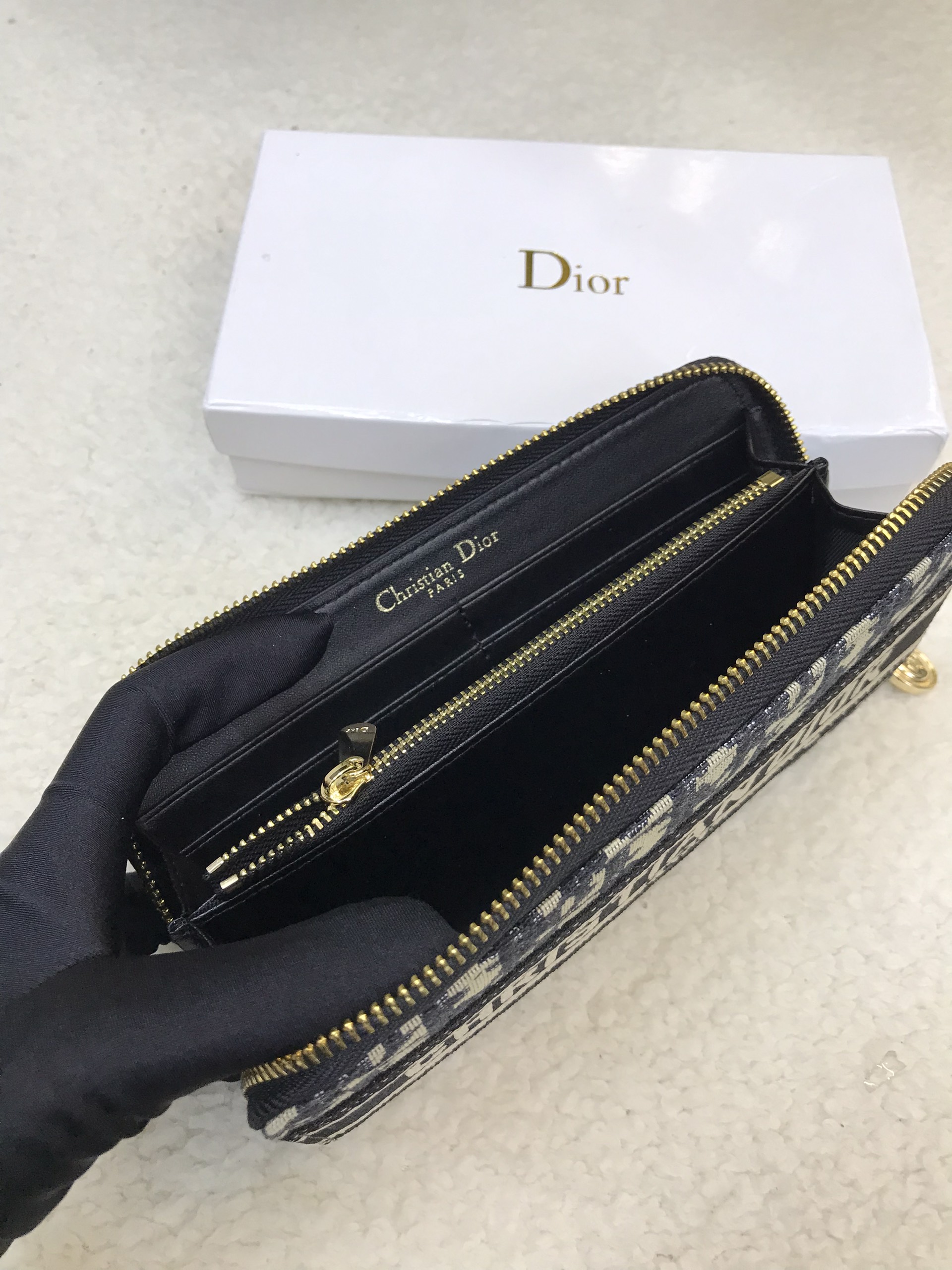 Ví Dior Zipped Long Wallet Super Màu Xanh Đen