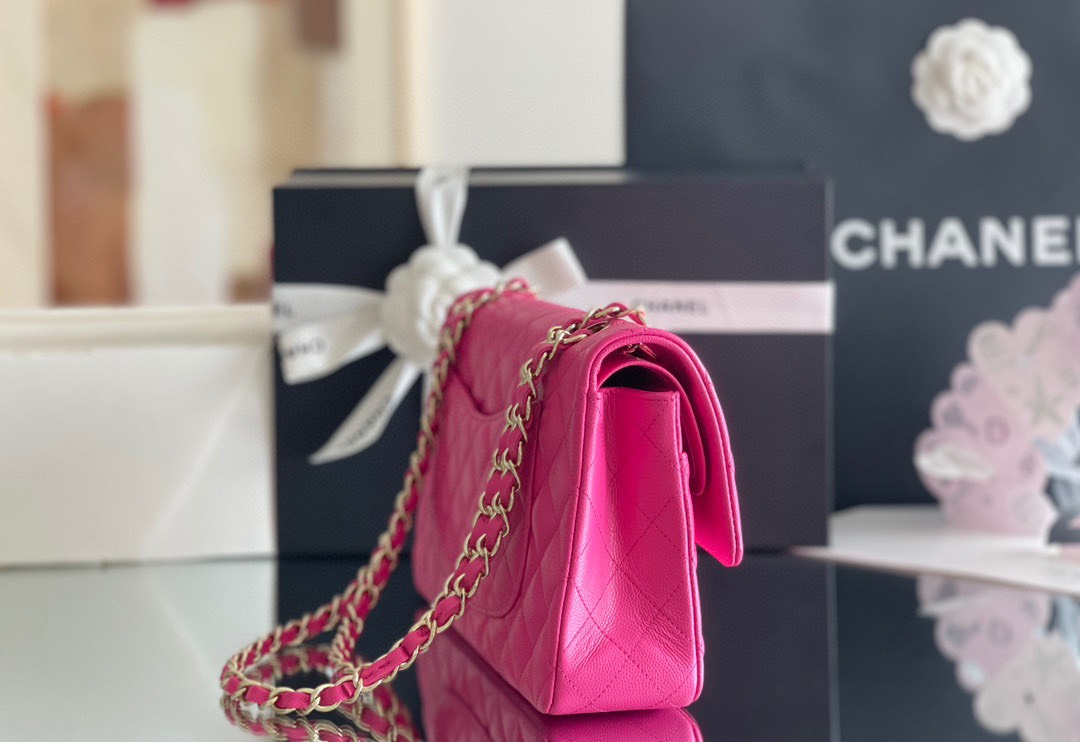 Túi Xách Chanel Classic Vip Màu Hồng Da Hạt Size 26cm