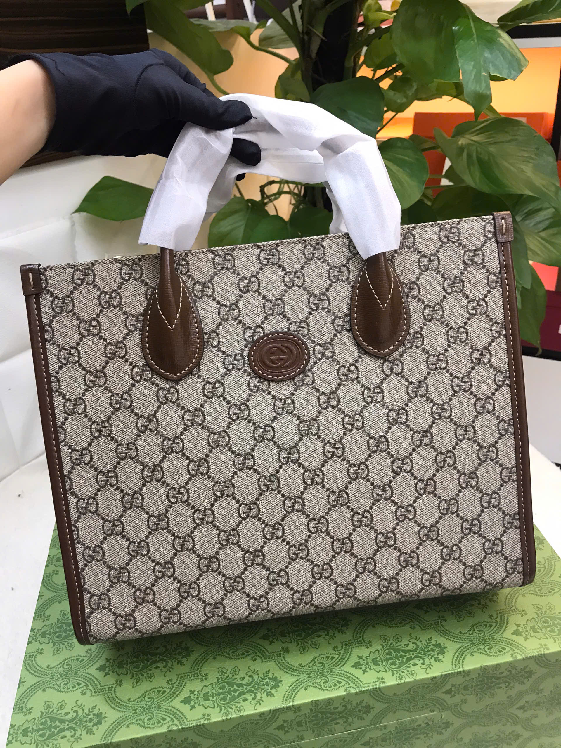 Túi Gucci GG Supreme Small Tote Bag Siêu Cấp Màu Nâu Size 31cm