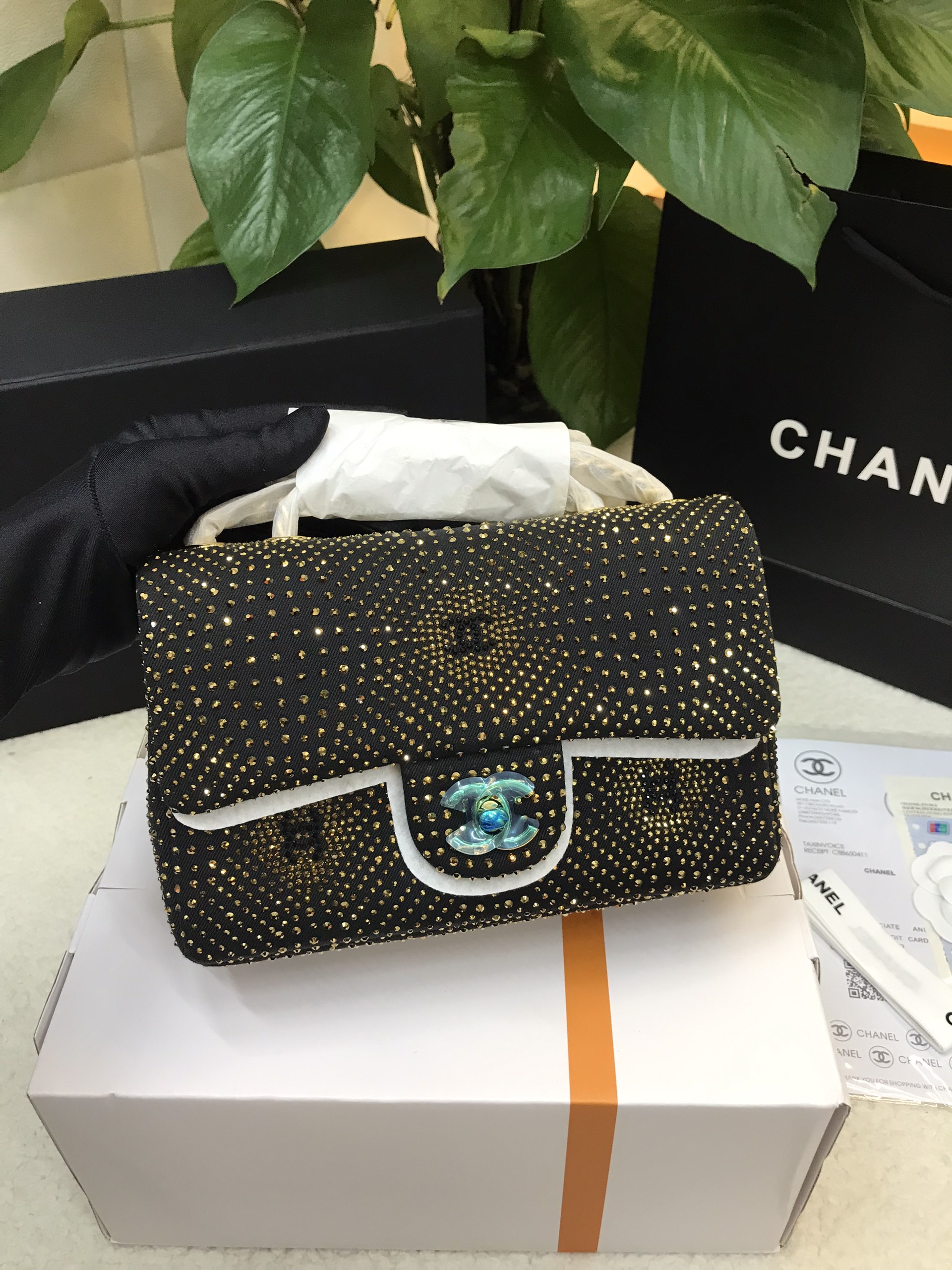 Túi Chanel Evening Bag Vàng Đen Siêu Cấp Size 21cm AS4297