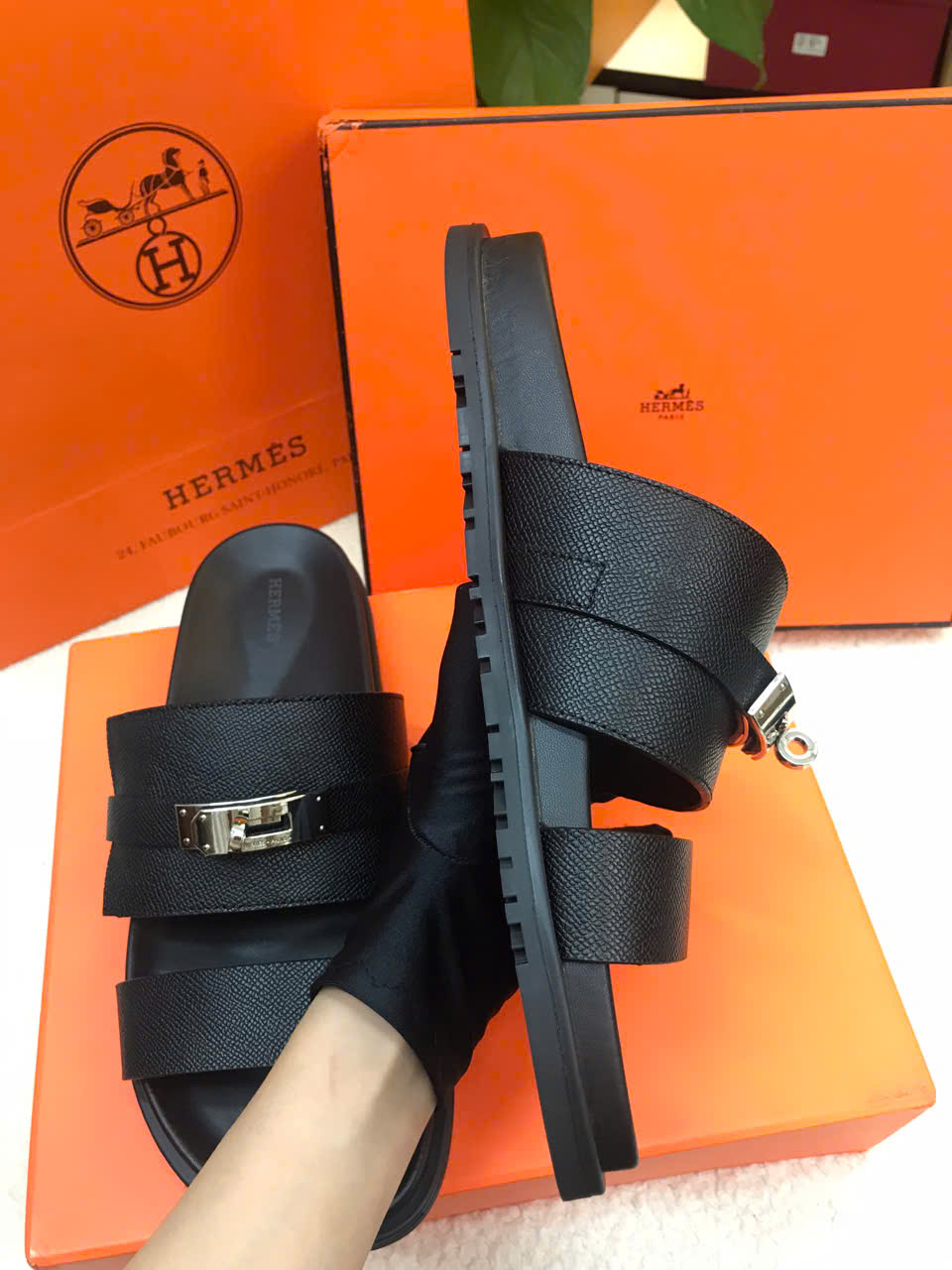 Giày Hermes Jackson Sandal Marine Siêu Cấp Màu Đen Size 44