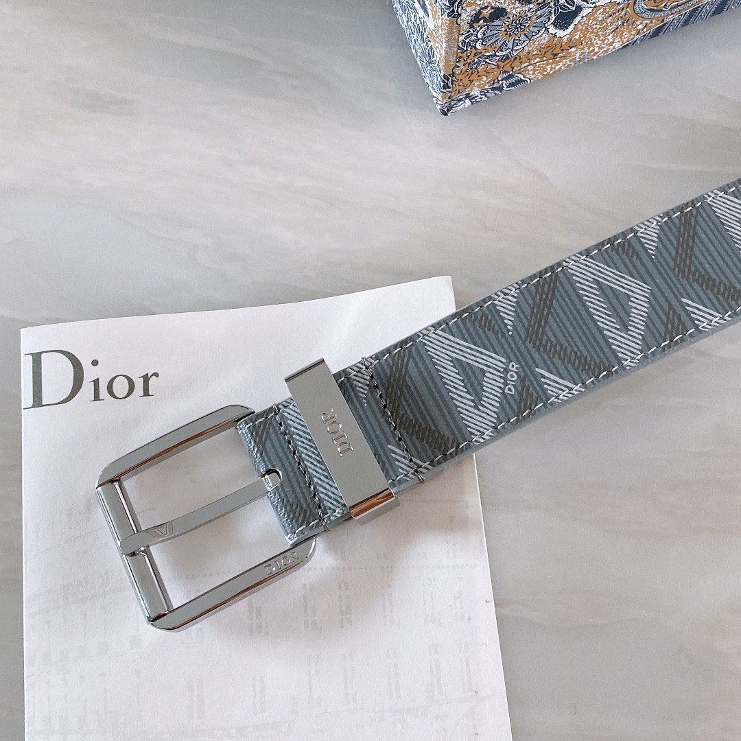 Thắt Lưng Dior Canvas Xám Xanh Siêu Cấp Khóa Chốt Size 3.5cm