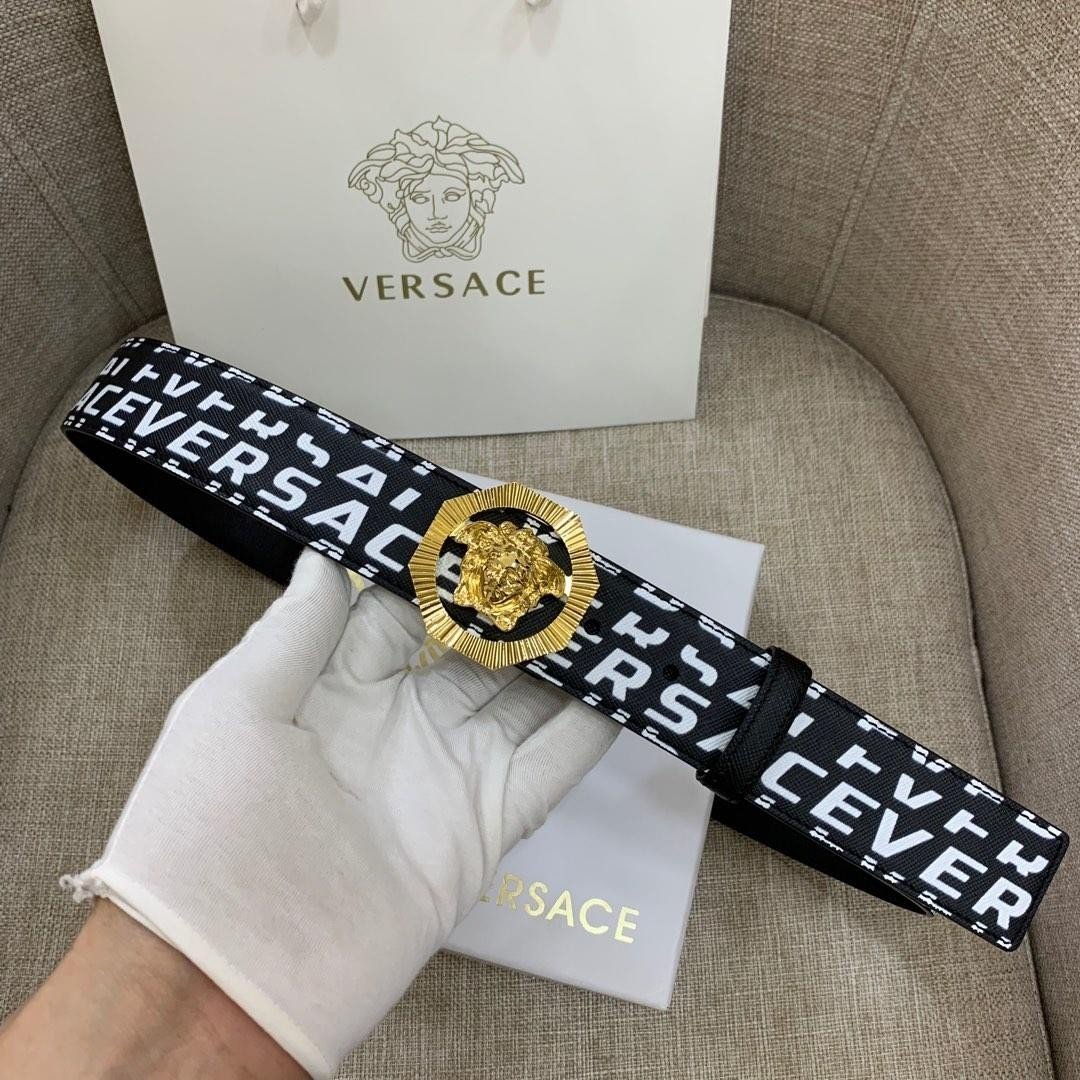 Thắt Lưng Versace Da Bò Màu Đen Siêu Cấp In Chữ Versace Size 3.8cm