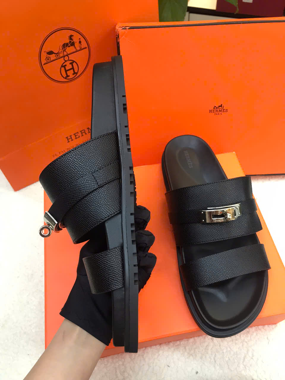 Giày Hermes Jackson Sandal Marine Siêu Cấp Màu Đen Size 44