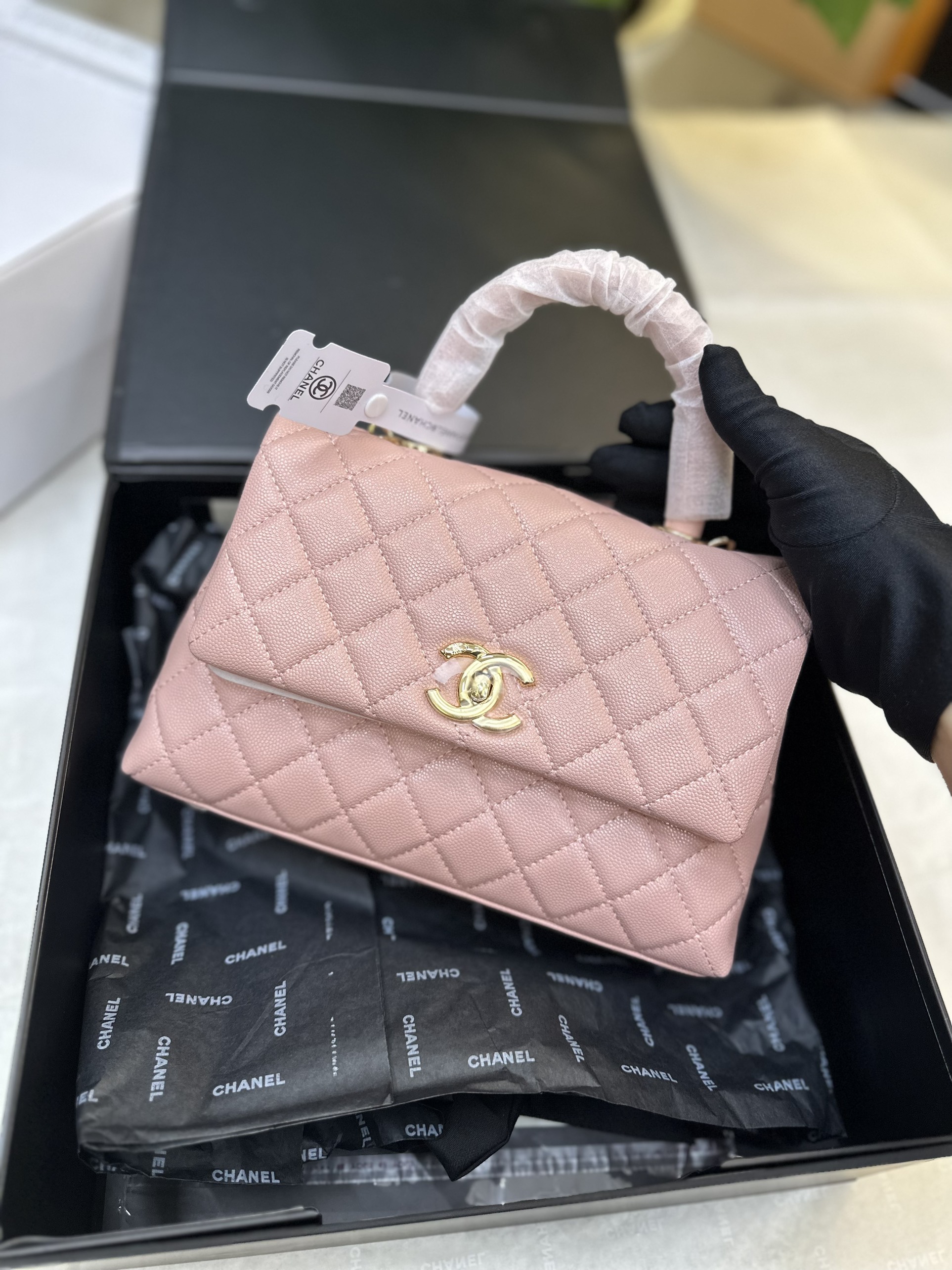 Túi Chanel Coco Super Màu Hồng Logo Gold Size 23cm