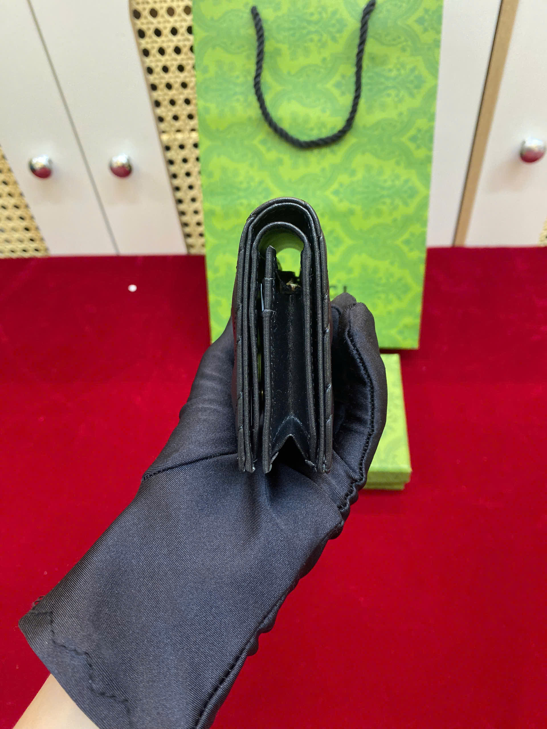 Ví GG Marmont Card Case Wallet Black Super Màu Đen Size 11.5cm