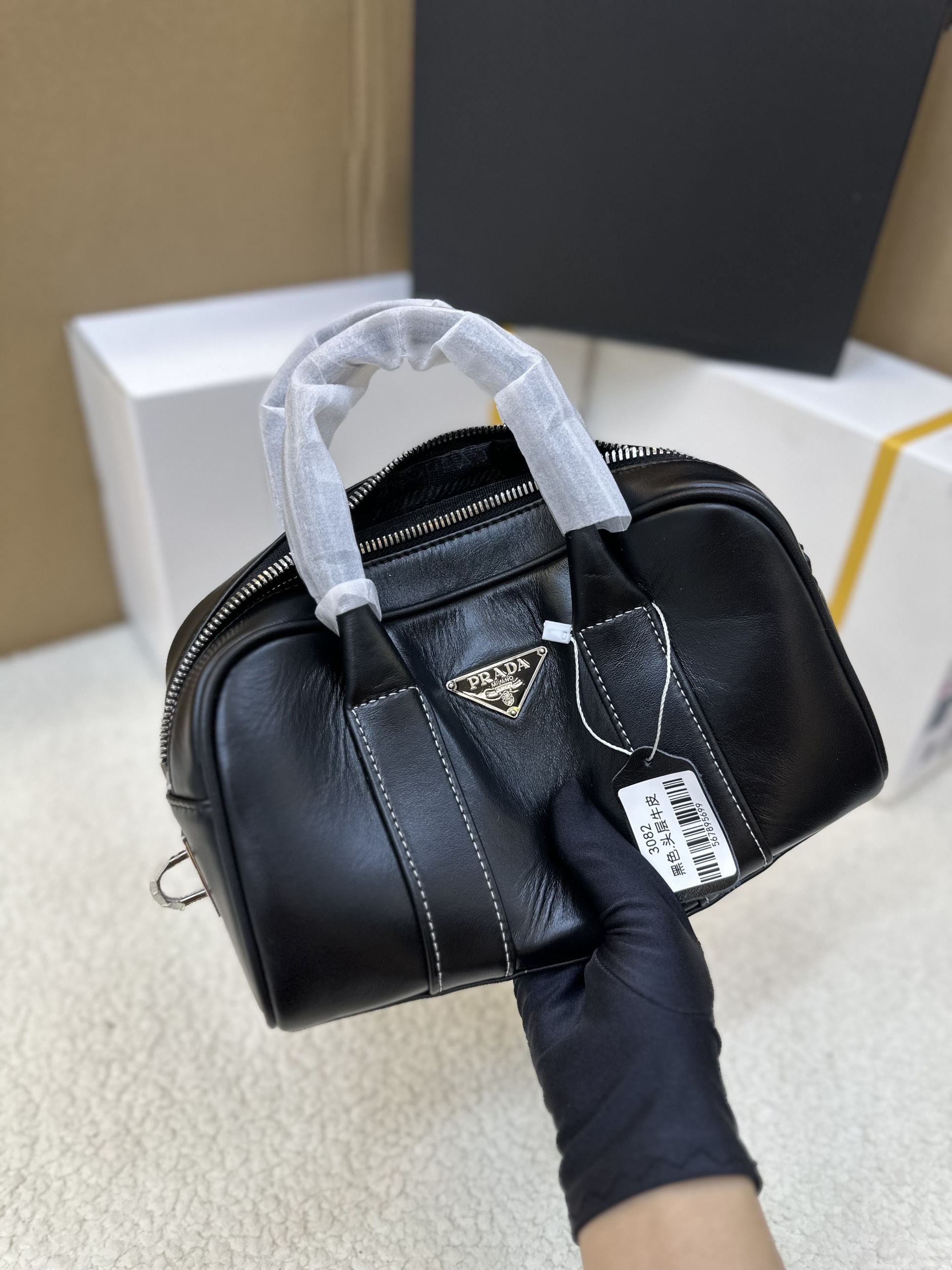 Túi Prada Hand Bag Leather Black Size 25cm