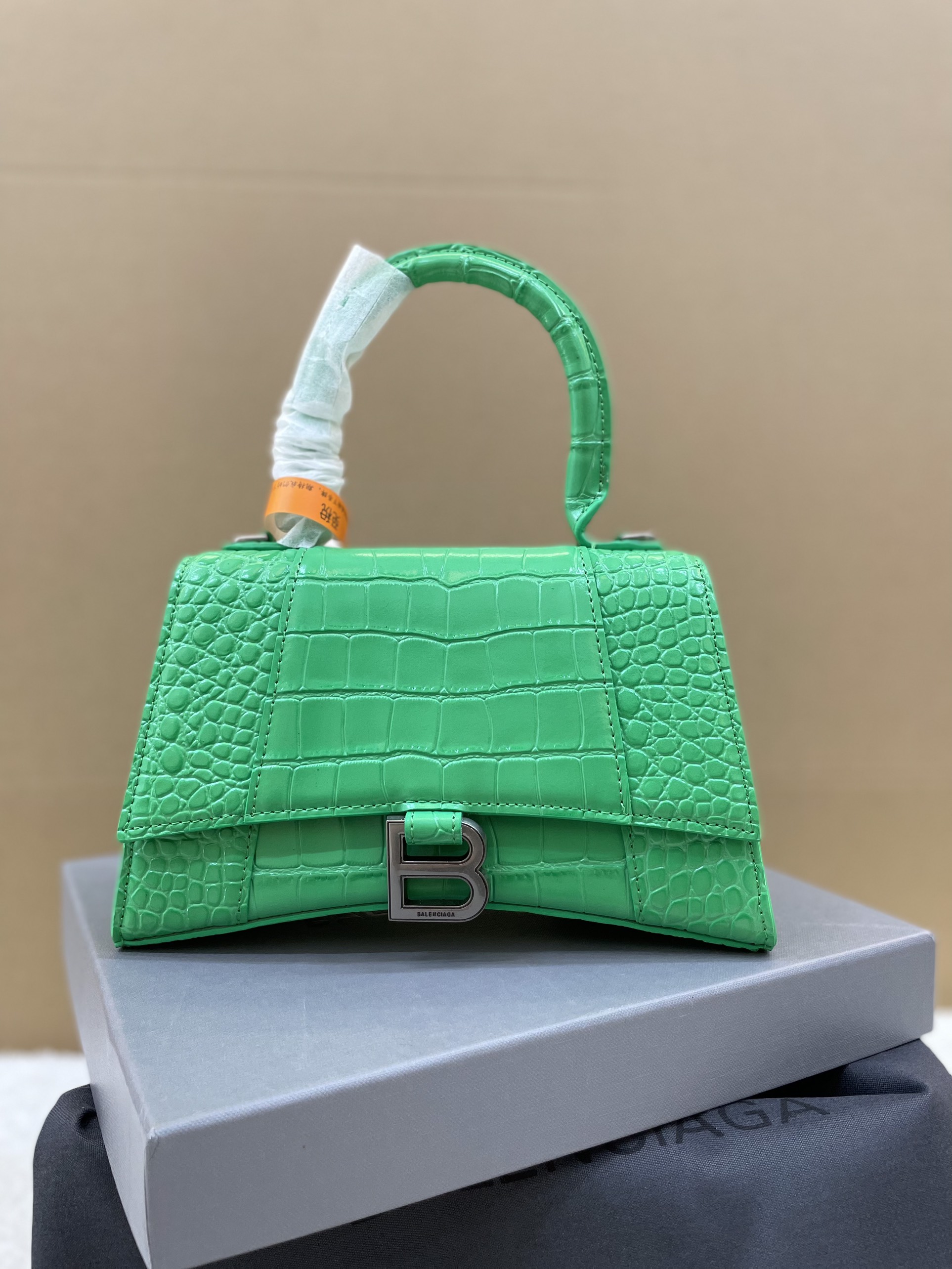 Túi Xách Balenciaga Hourglass Super Da Cá Sấu Size 25cm Màu Xanh