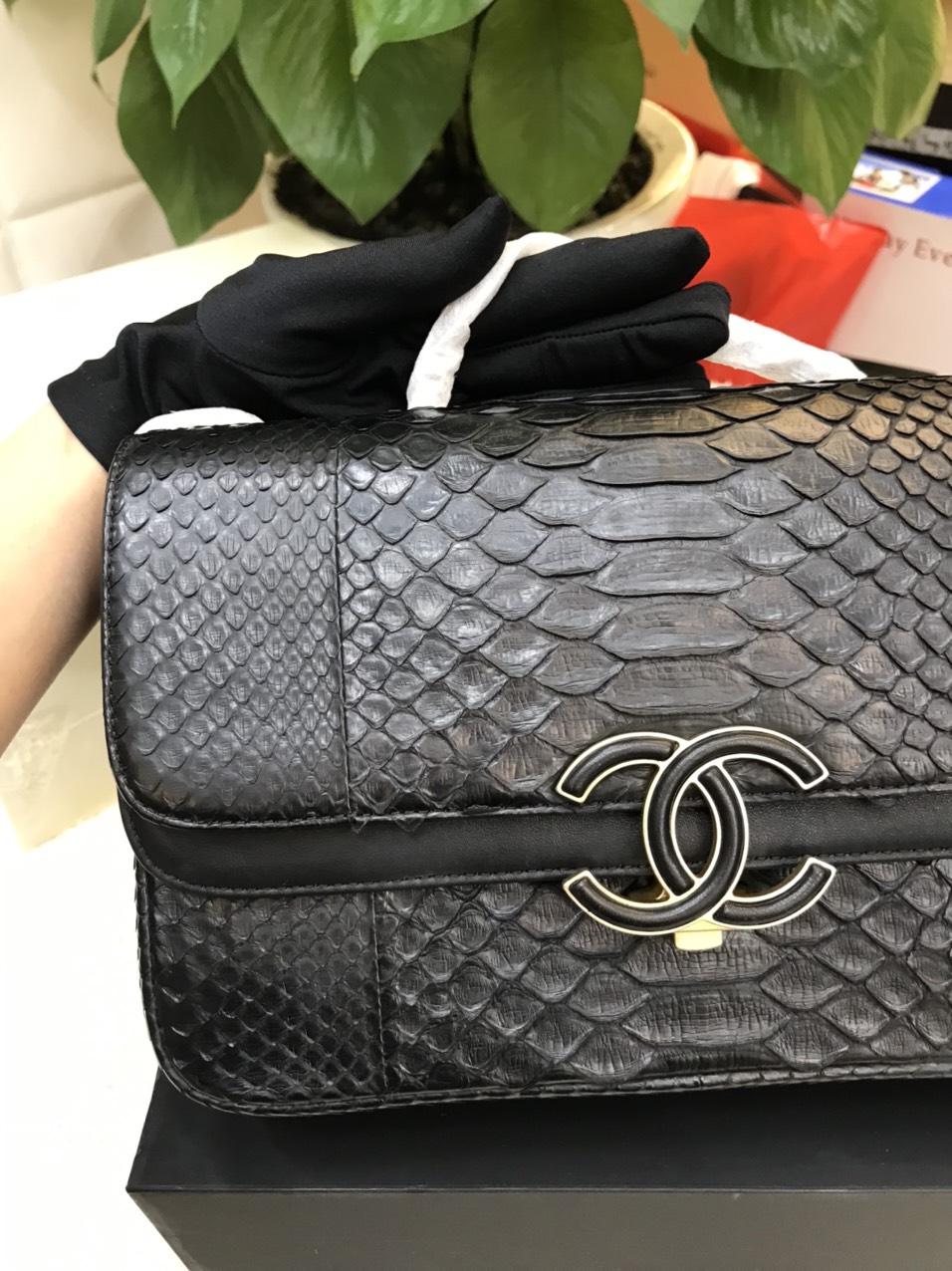 Túi Chanel Python Handbag Black Da Rắn Màu Đen