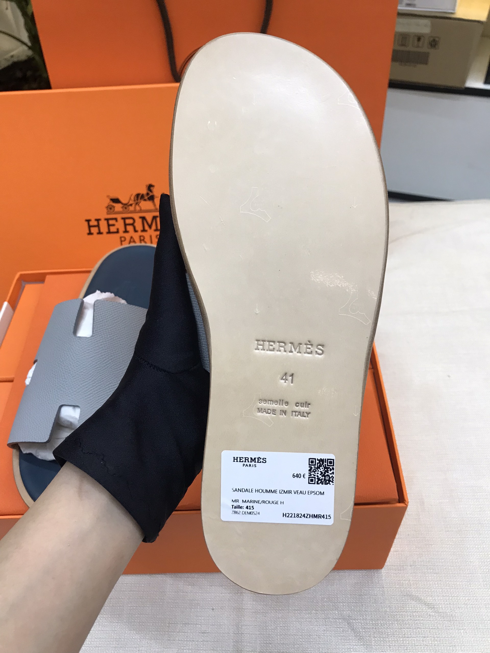 Giày/Dép Hermes Izmir Sandal Noir Siêu Cấp Màu Xanh Phối Size 41