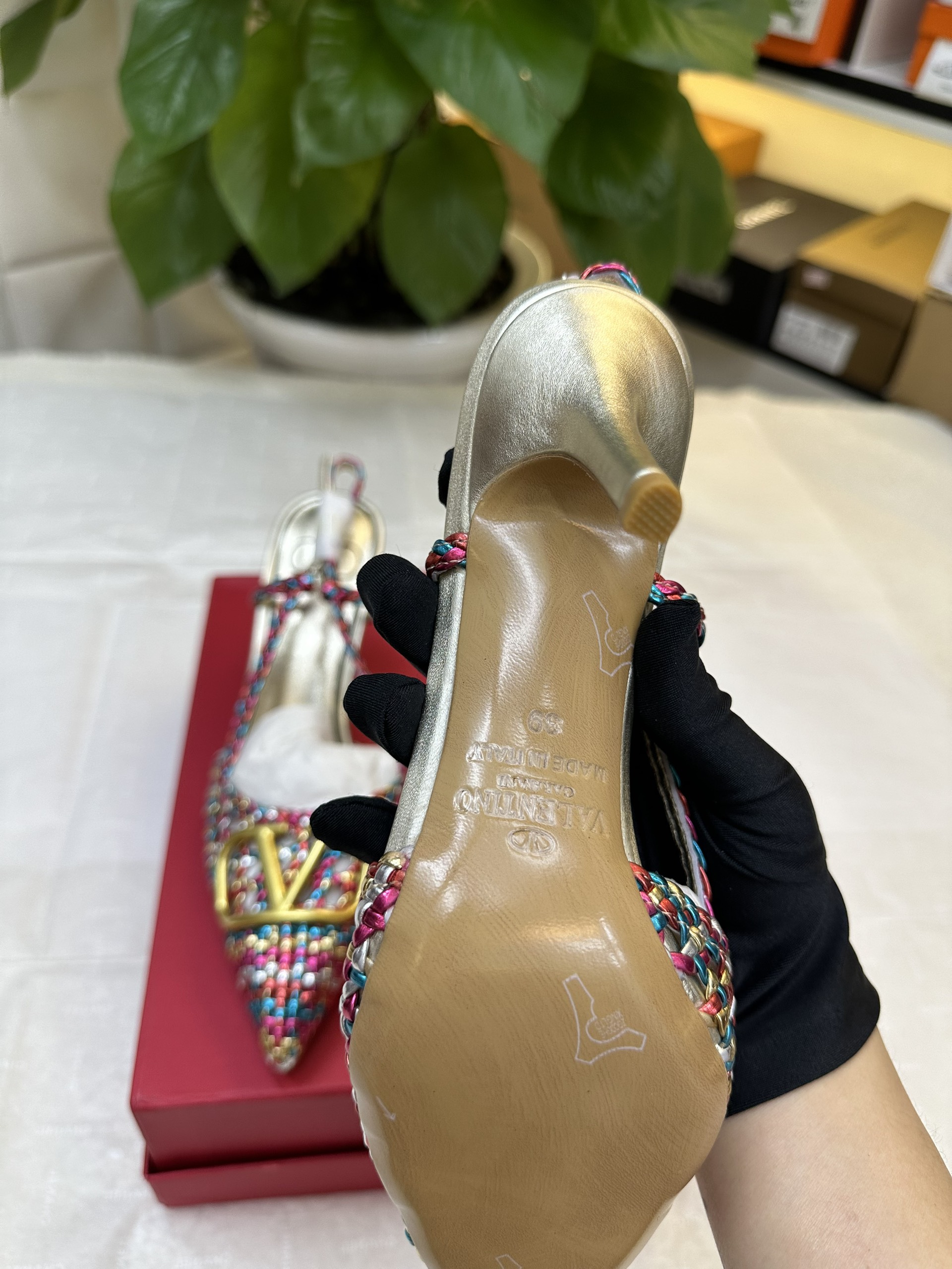 Giày Valentino Vlogo Signature Slingback Pump In Woven Metallic Nappa 80mm Siêu Cấp Size 39